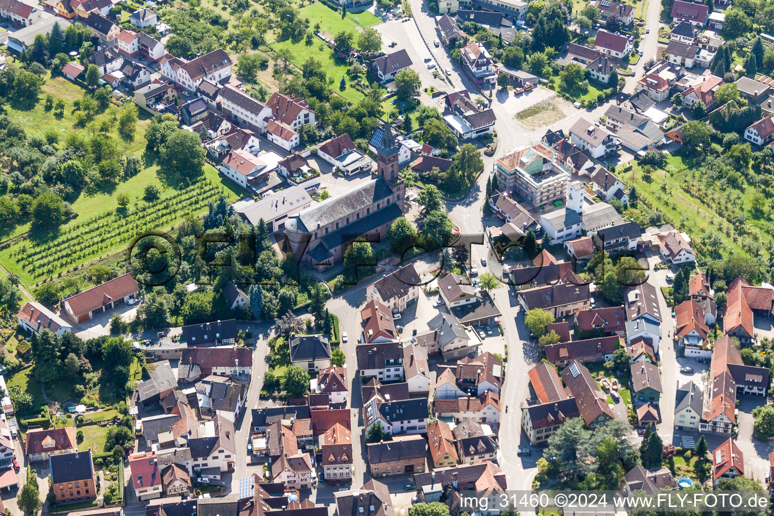 Aerial view of Town View of the streets and houses of the residential areas in Lauf in the state Baden-Wurttemberg, Germany