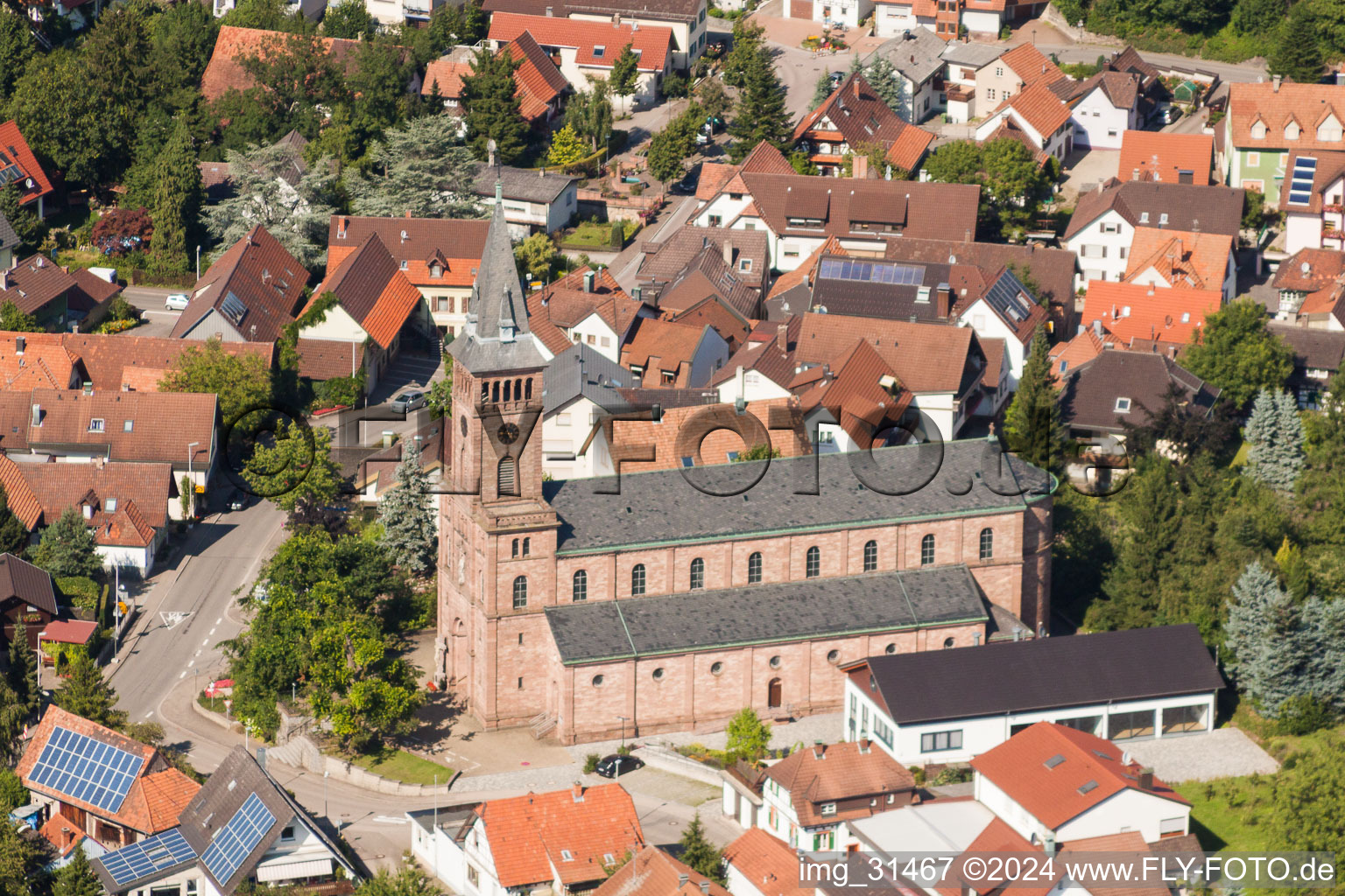 Aerial view of Run-Niederhofen in Niederhofen in the state Baden-Wuerttemberg, Germany