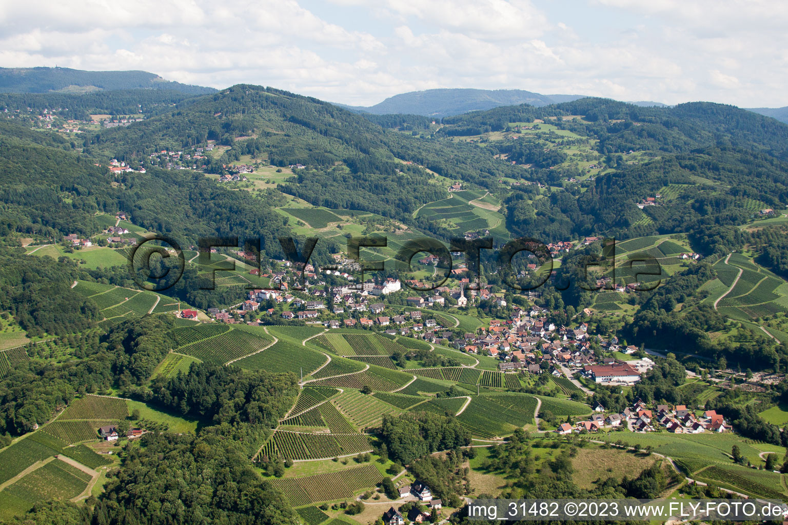 Aerial view of Obersasbach in Sasbach in the state Baden-Wuerttemberg, Germany