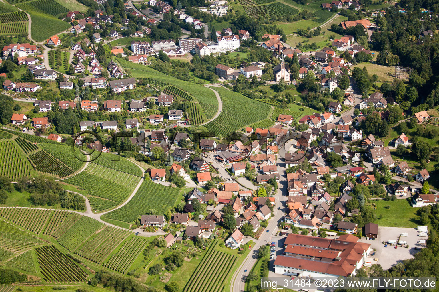 Oblique view of Obersasbach in Sasbach in the state Baden-Wuerttemberg, Germany