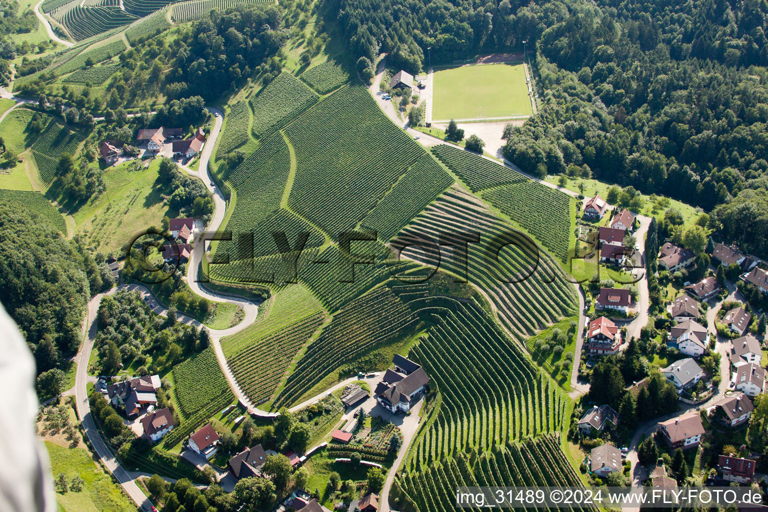 Aerial view of Vineyards at Bernhardshöfe in Kappelrodeck in the state Baden-Wuerttemberg, Germany