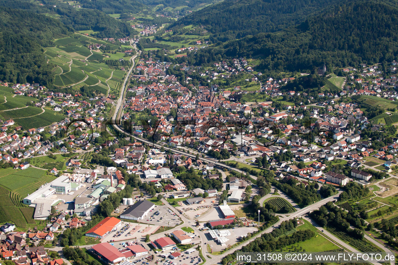 Oblique view of Kappelrodeck in the state Baden-Wuerttemberg, Germany