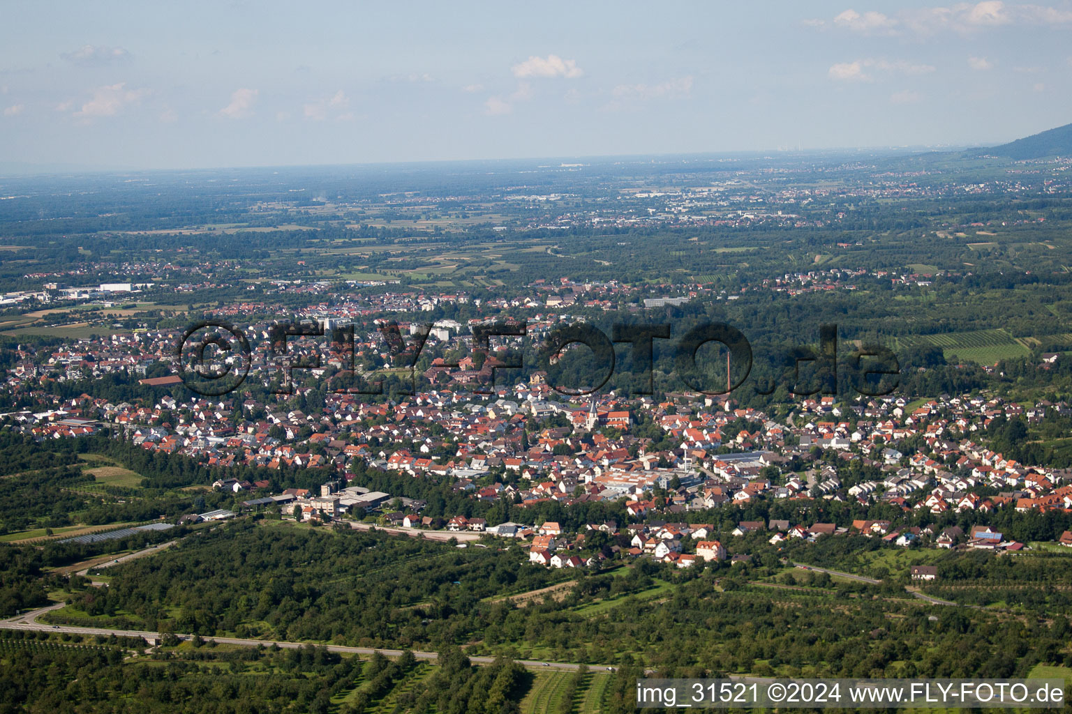 Aerial view of From the southeast in the district Oberachern in Achern in the state Baden-Wuerttemberg, Germany