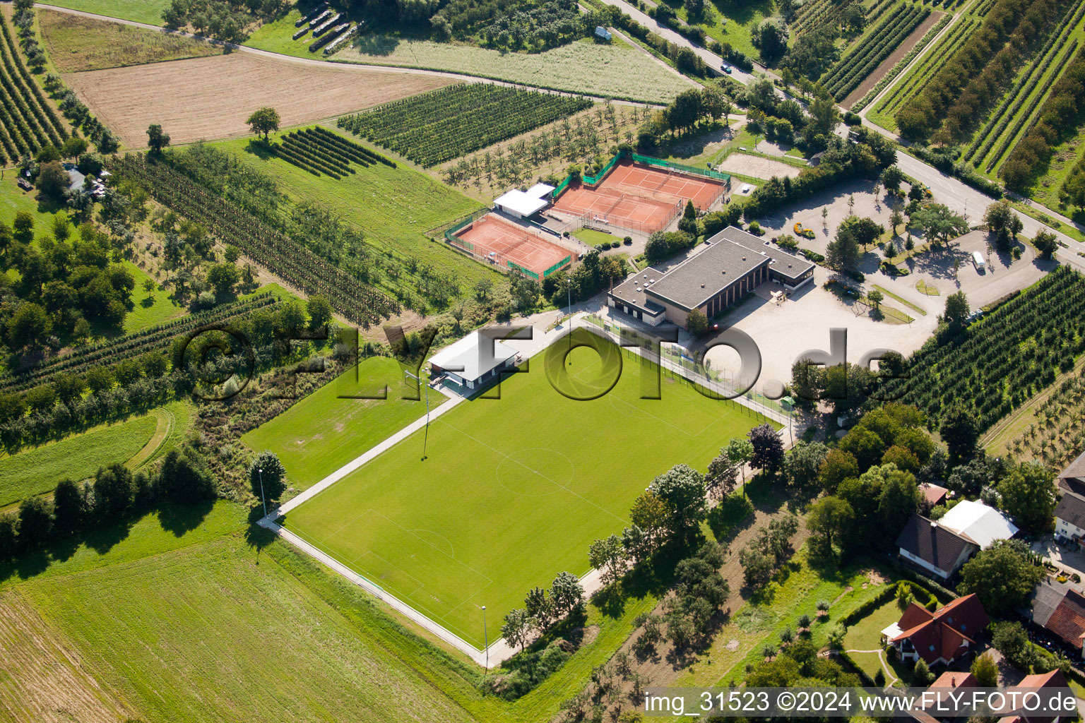 Sports fields in the district Mösbach in Achern in the state Baden-Wuerttemberg, Germany