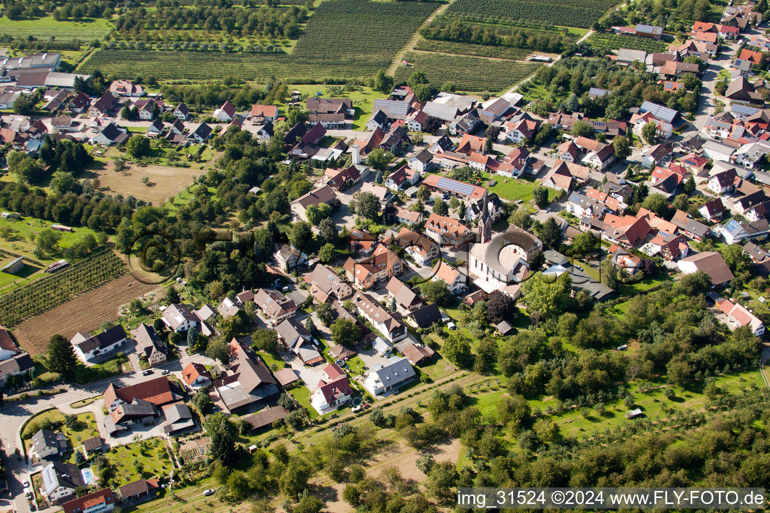 Oblique view of District Mösbach in Achern in the state Baden-Wuerttemberg, Germany