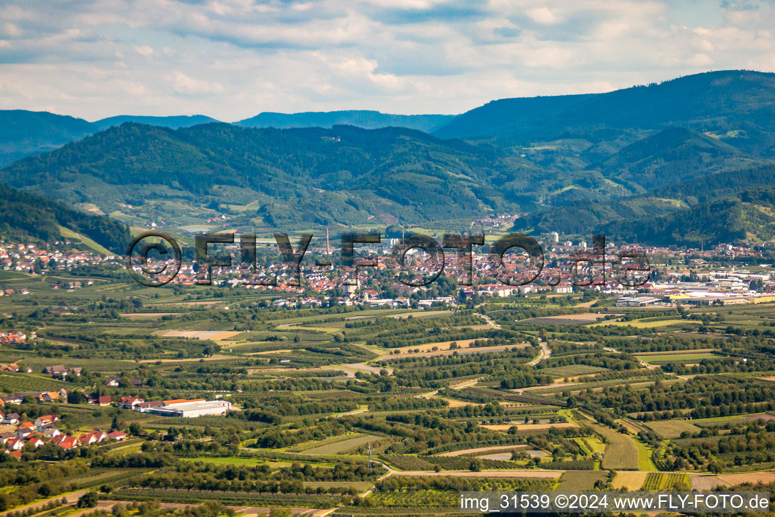 Renchtal from the northwest in the district Gaisbach in Oberkirch in the state Baden-Wuerttemberg, Germany