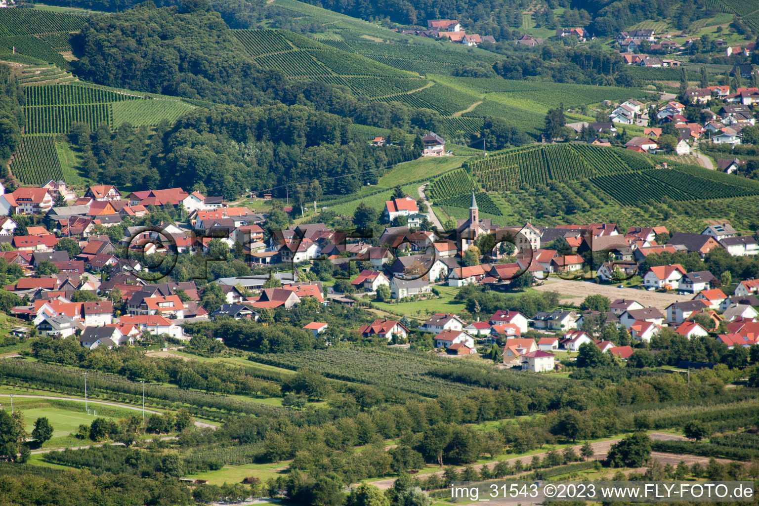 Aerial view of District Haslach in Oberkirch in the state Baden-Wuerttemberg, Germany