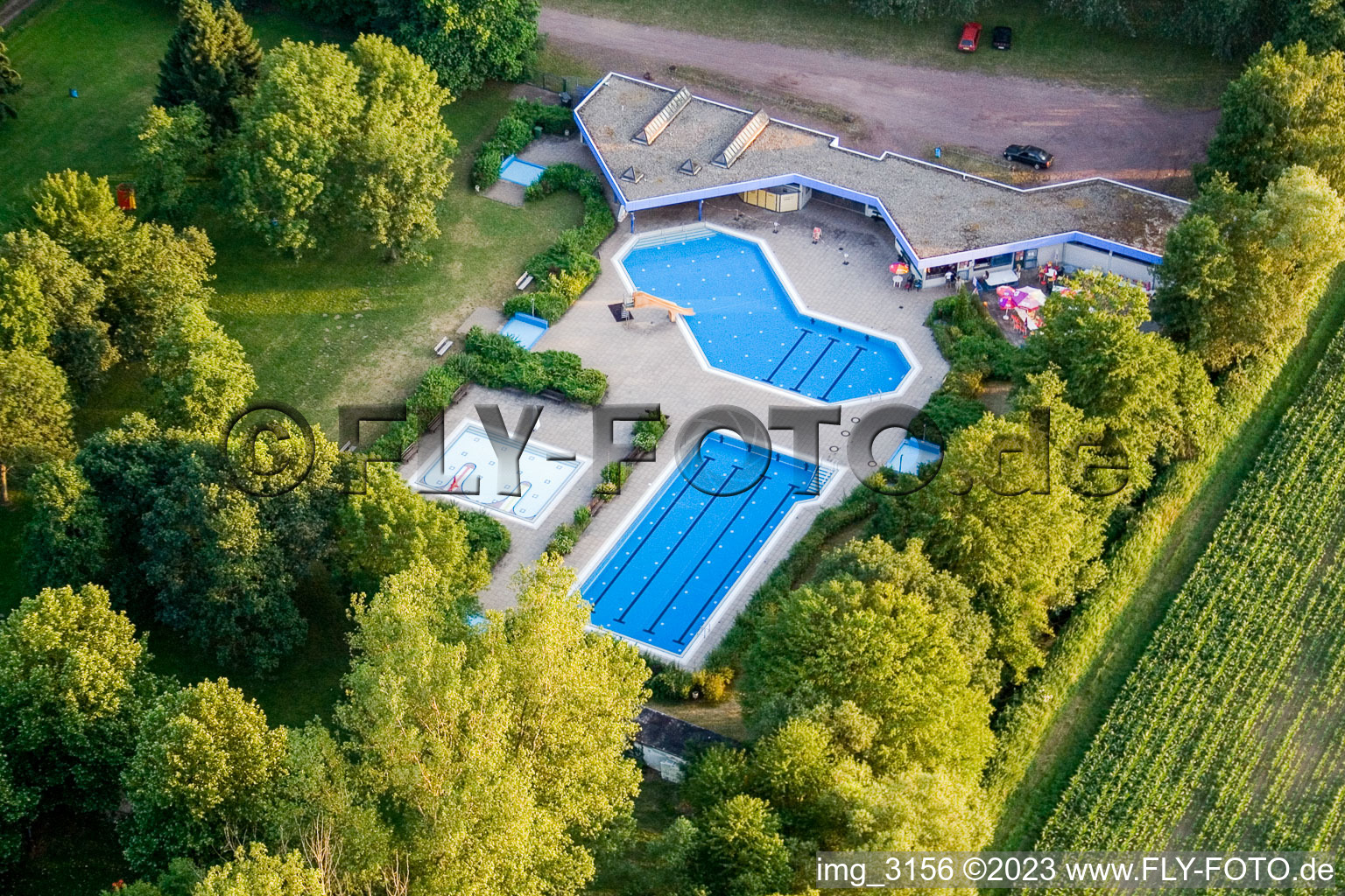 Aerial photograpy of Outdoor pool in Steinfeld in the state Rhineland-Palatinate, Germany