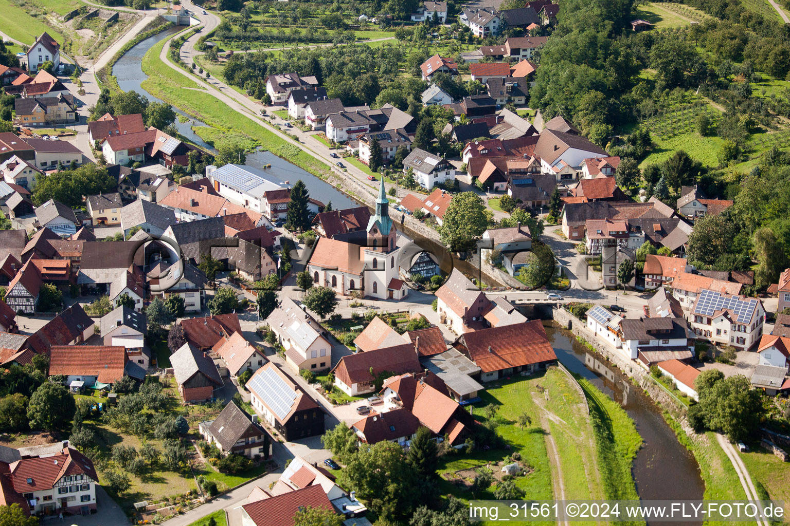 District Erlach with the catholic parish church saint Anastasius and holy Edith Stein in Renchen in the state Baden-Wurttemberg