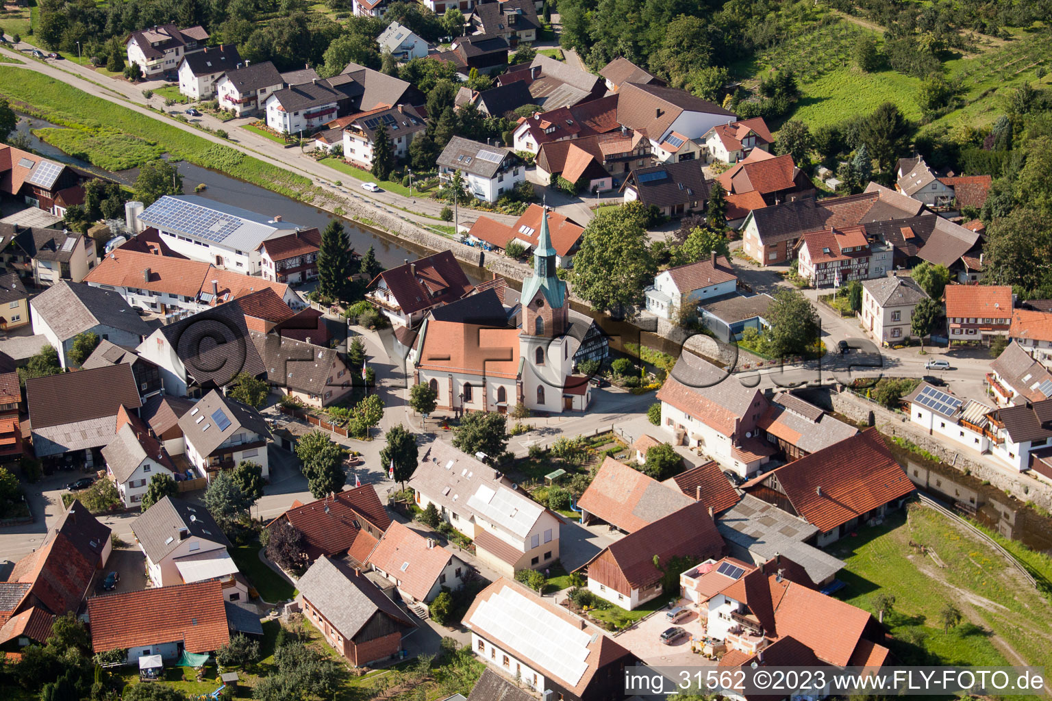 Aerial view of District Erlach in Renchen in the state Baden-Wuerttemberg, Germany