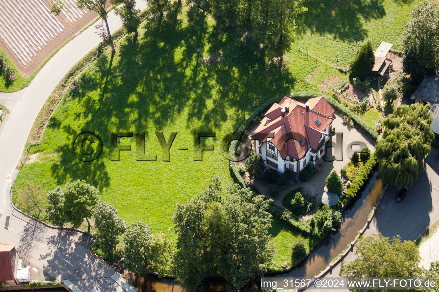 Villa am Mühlbach. Theodor Walz Art and Customer Mill in the district Erlach in Renchen in the state Baden-Wuerttemberg, Germany