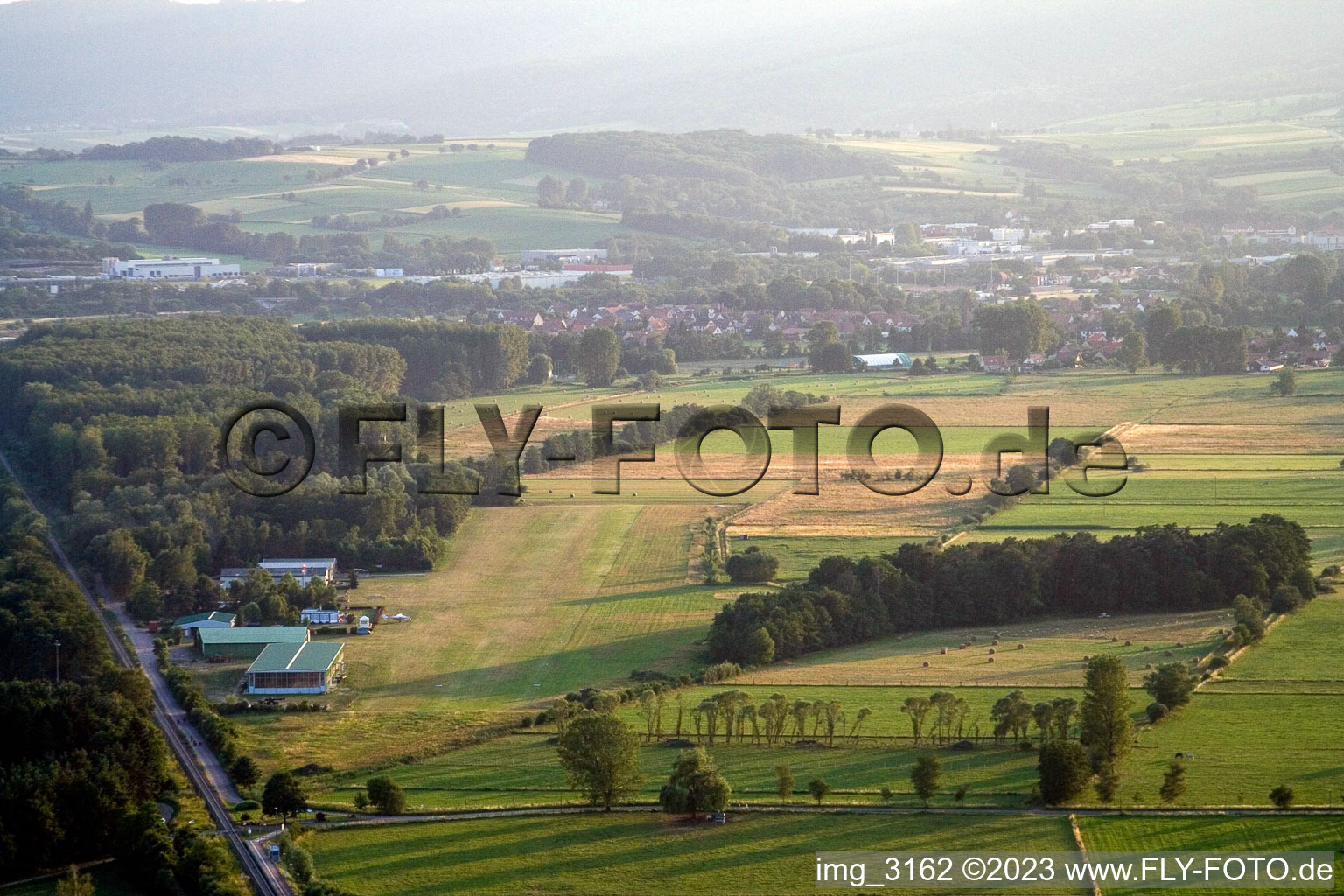 Airfield from the east in Schweighofen in the state Rhineland-Palatinate, Germany