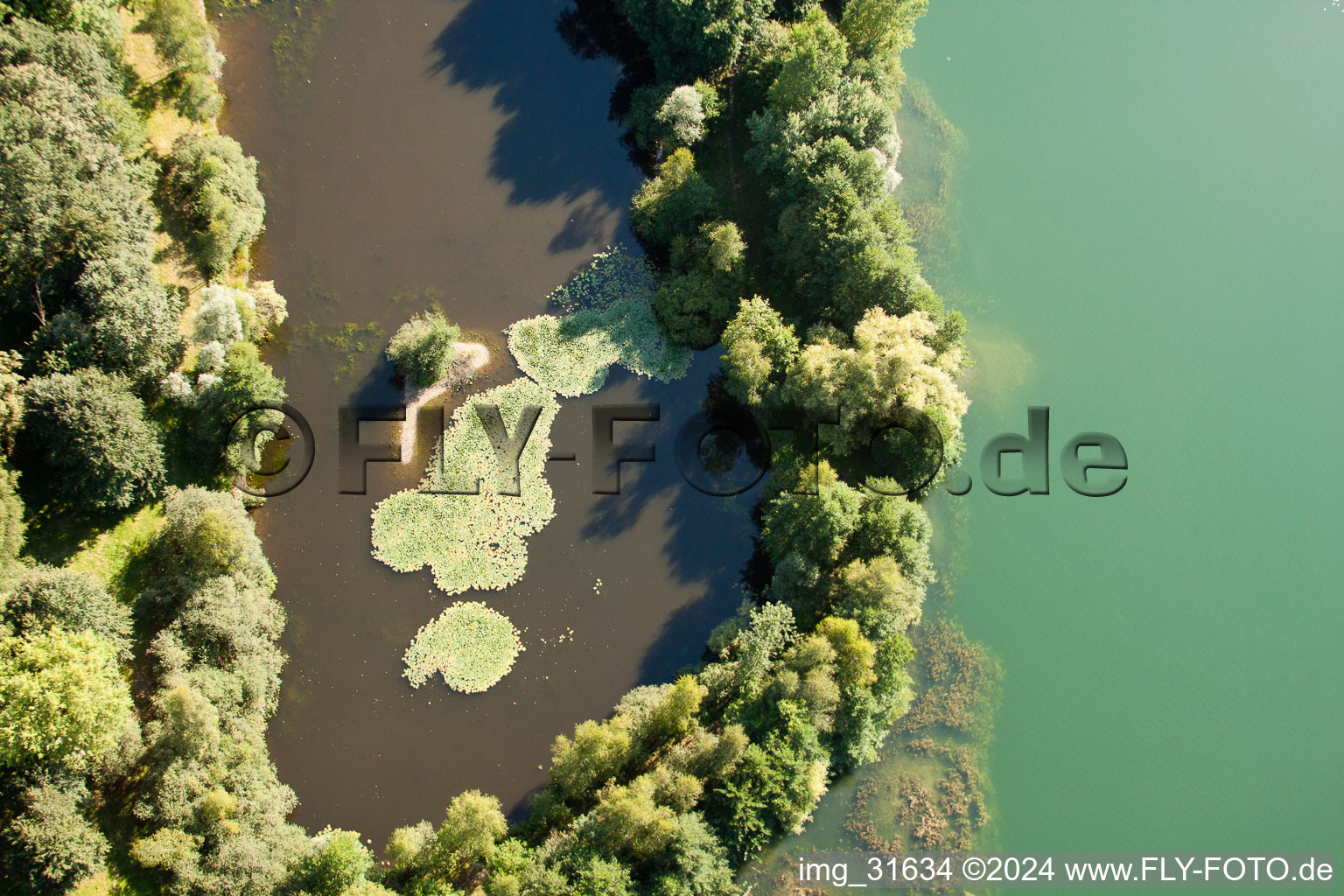 Oblique view of Quarry lake in the district Urloffen in Appenweier in the state Baden-Wuerttemberg, Germany