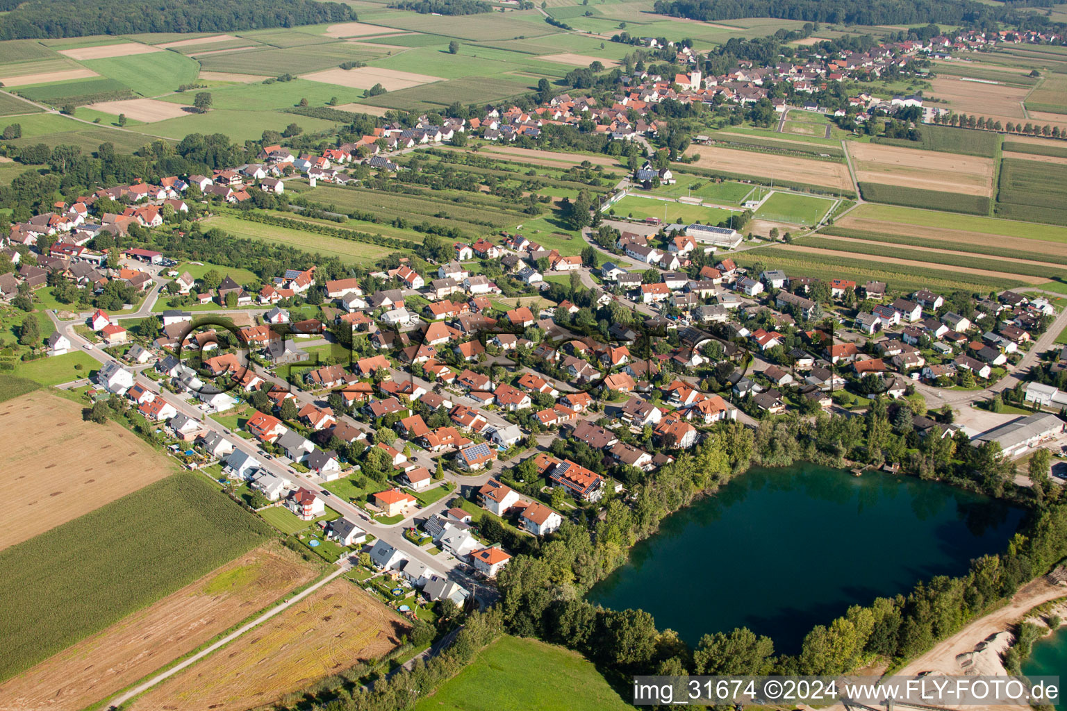 Village on the lake Risi bank areas in the district Gamshurst in Achern in the state Baden-Wurttemberg