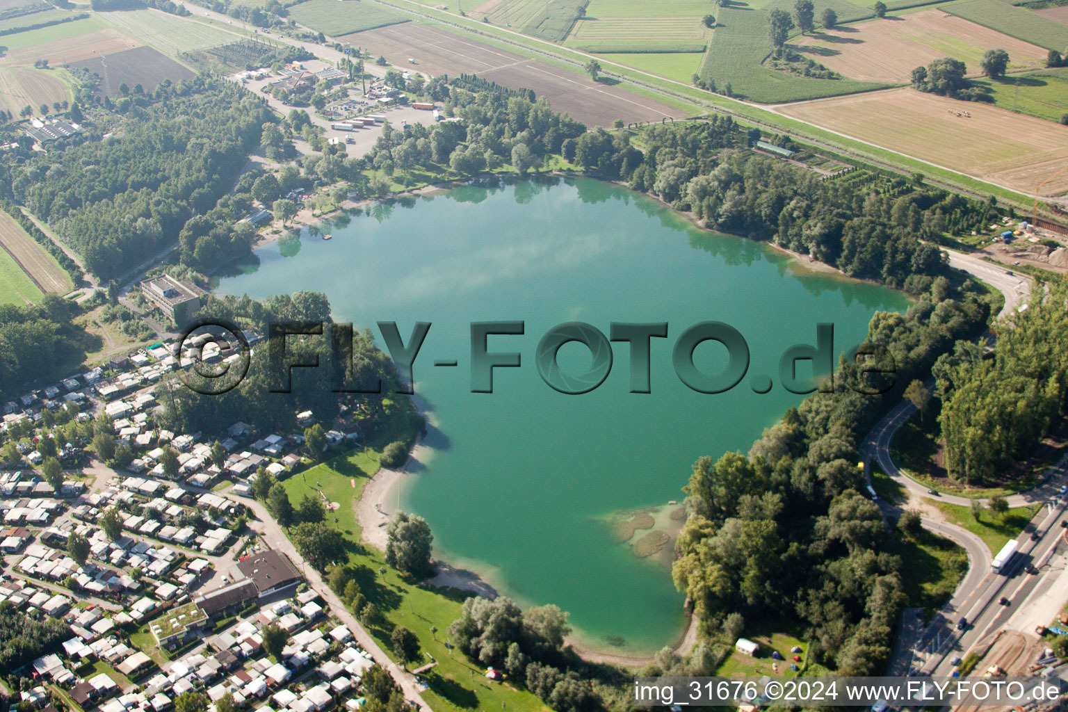 Beach areas and csmping site on the Achernsee in Achern in the state Baden-Wurttemberg