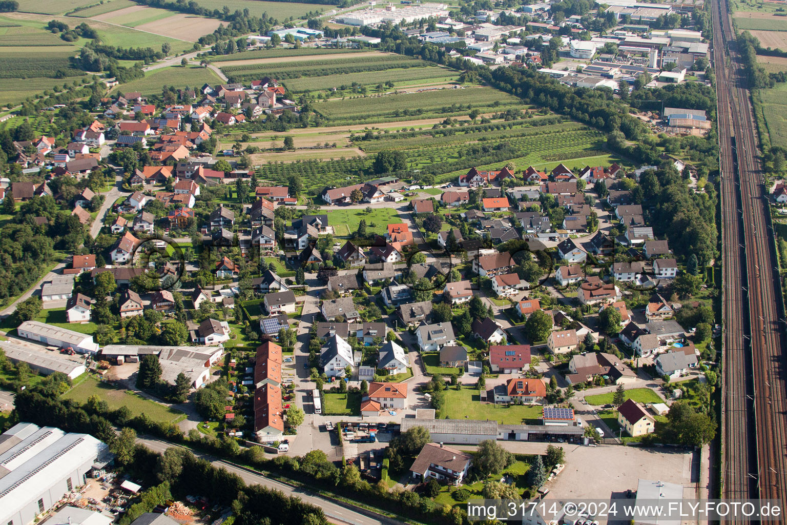 Aerial view of District Hatzenweier in Ottersweier in the state Baden-Wuerttemberg, Germany