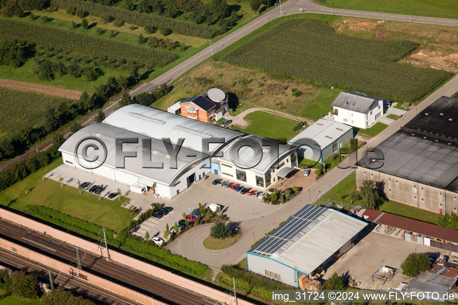 Aerial view of Print Equipment GmbH in the district Hatzenweier in Ottersweier in the state Baden-Wuerttemberg, Germany