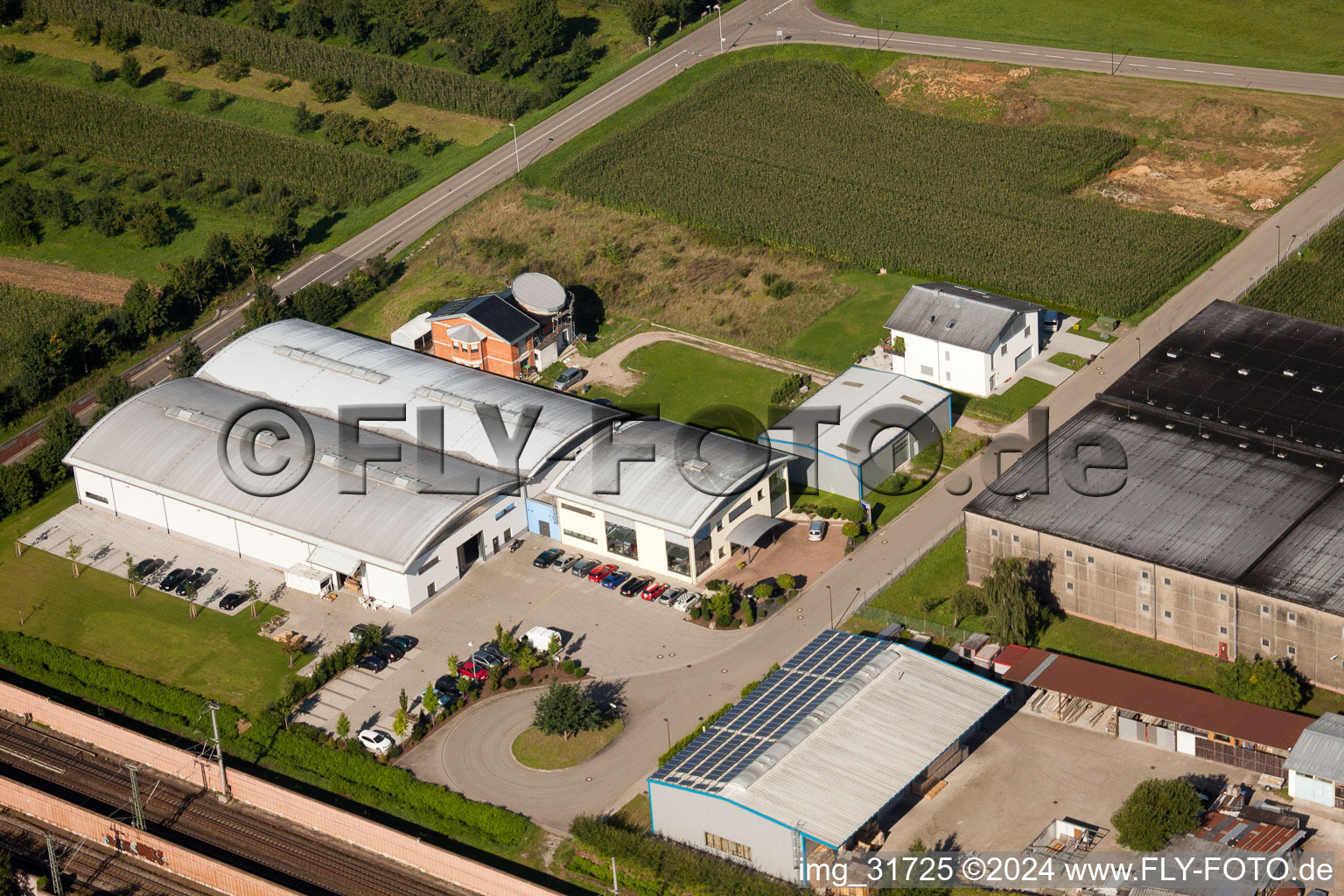 Aerial photograpy of Print Equipment GmbH in the district Hatzenweier in Ottersweier in the state Baden-Wuerttemberg, Germany