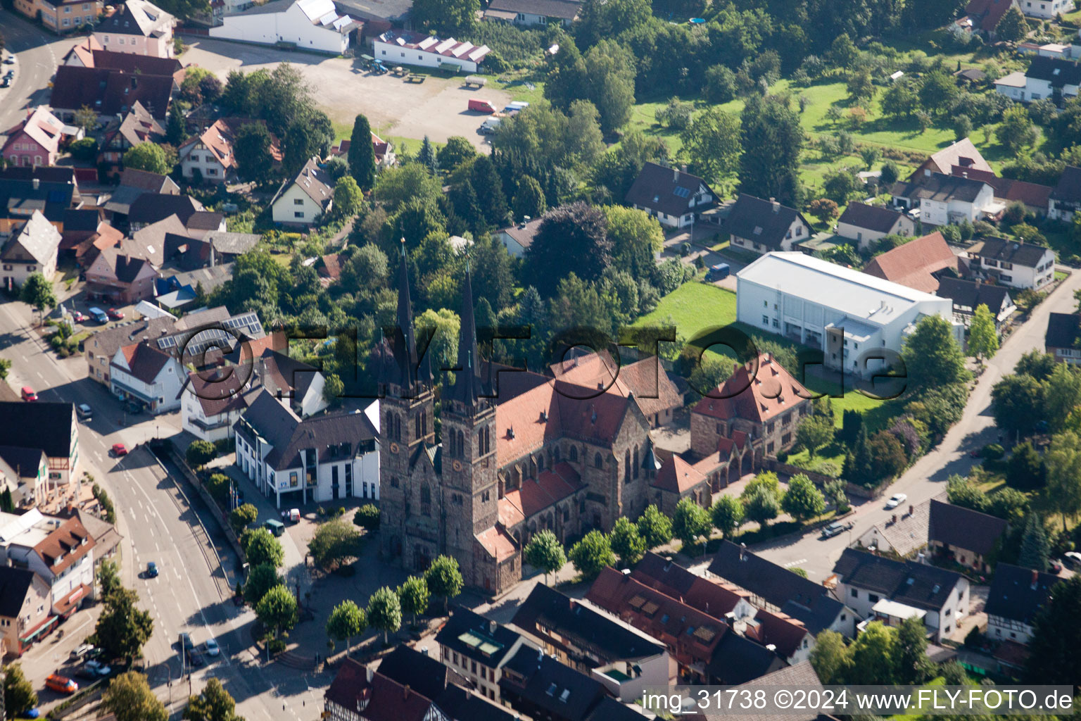 Aerial view of Church of St. John in the district Weier in Ottersweier in the state Baden-Wuerttemberg, Germany