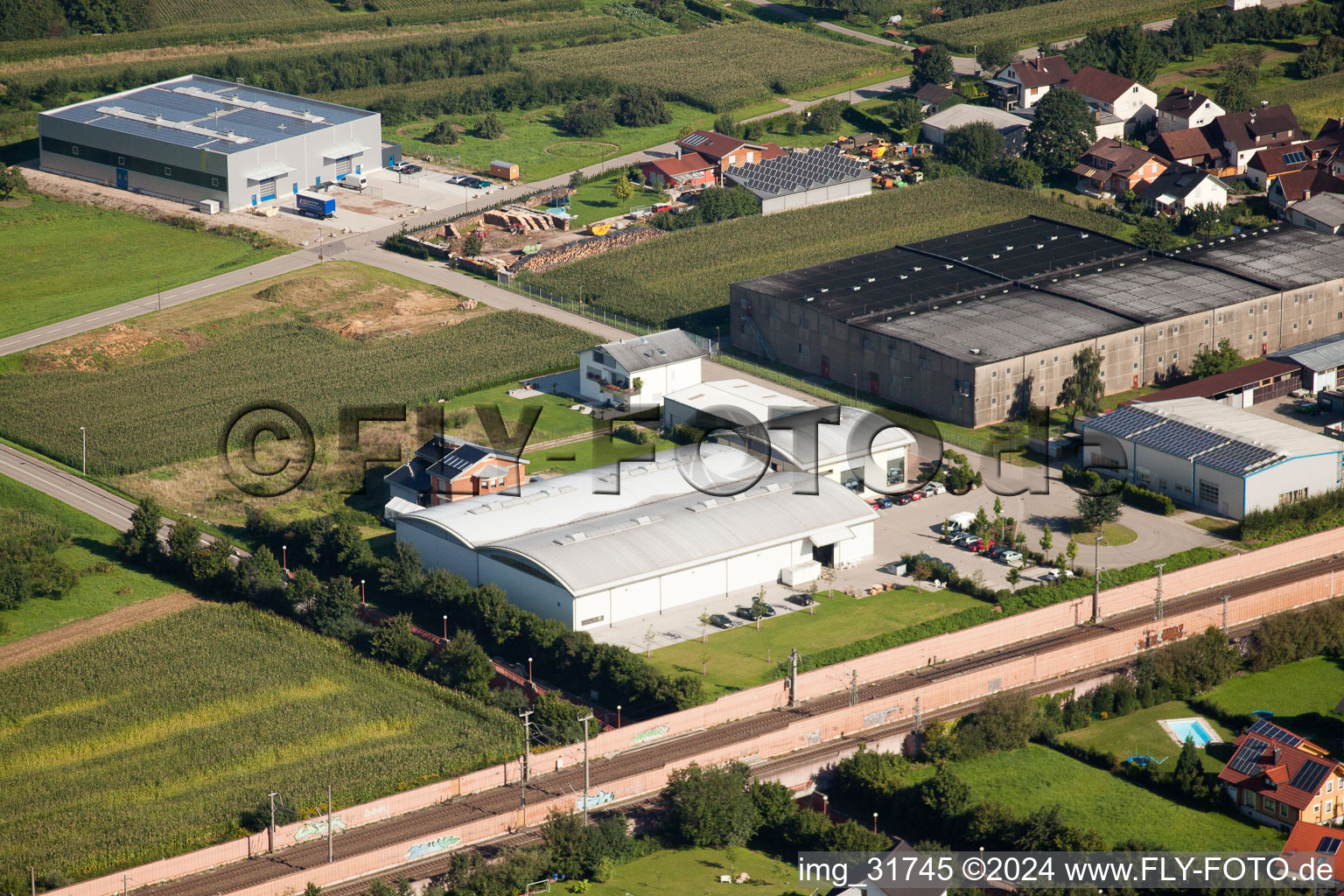 Aerial view of Print Equipment GmbH in the district Weier in Ottersweier in the state Baden-Wuerttemberg, Germany