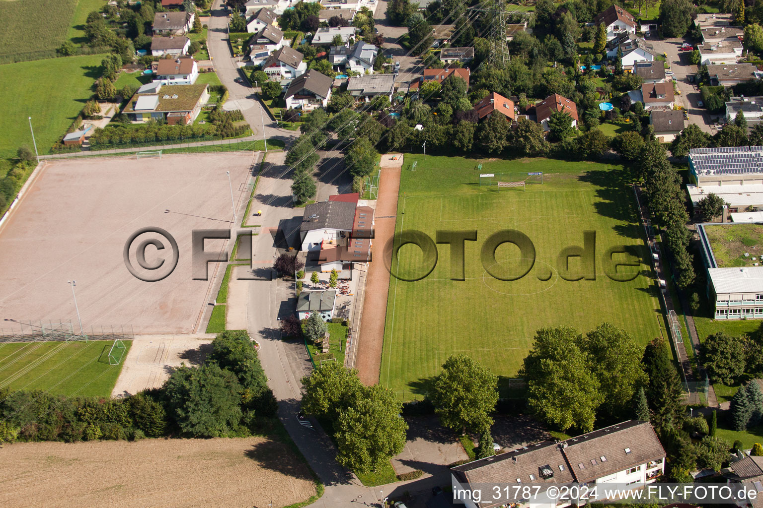 Aerial photograpy of Football field in the district Vimbuch in Bühl in the state Baden-Wuerttemberg, Germany