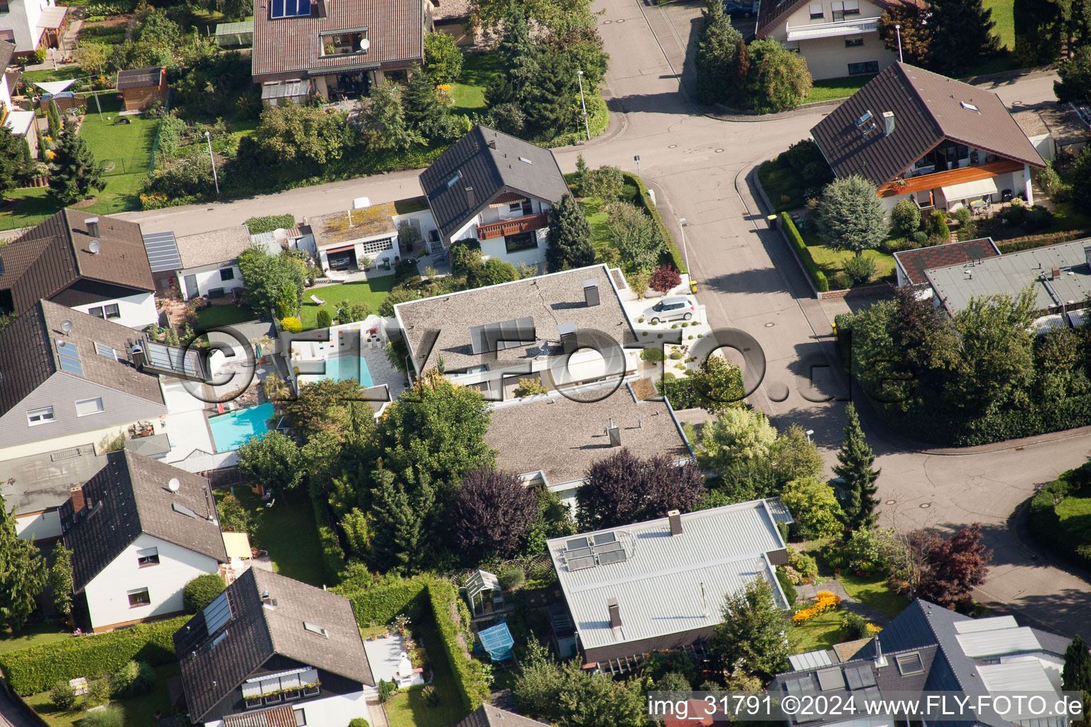 Aerial photograpy of Fasanenstr in the district Vimbuch in Bühl in the state Baden-Wuerttemberg, Germany