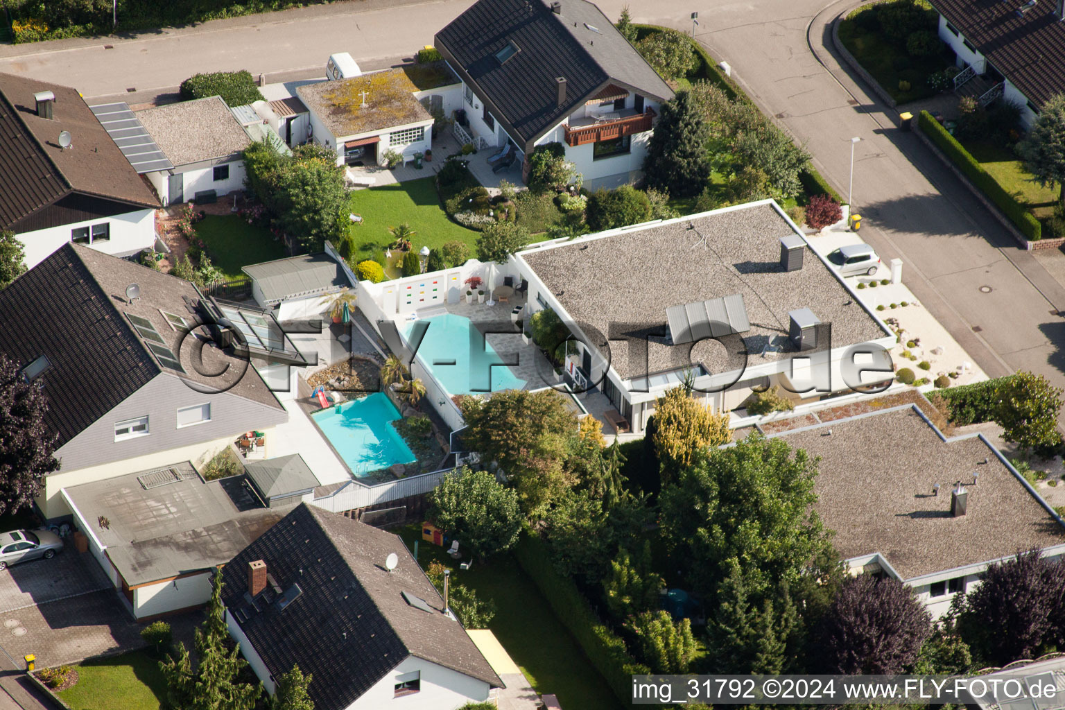 Oblique view of Fasanenstr in the district Vimbuch in Bühl in the state Baden-Wuerttemberg, Germany