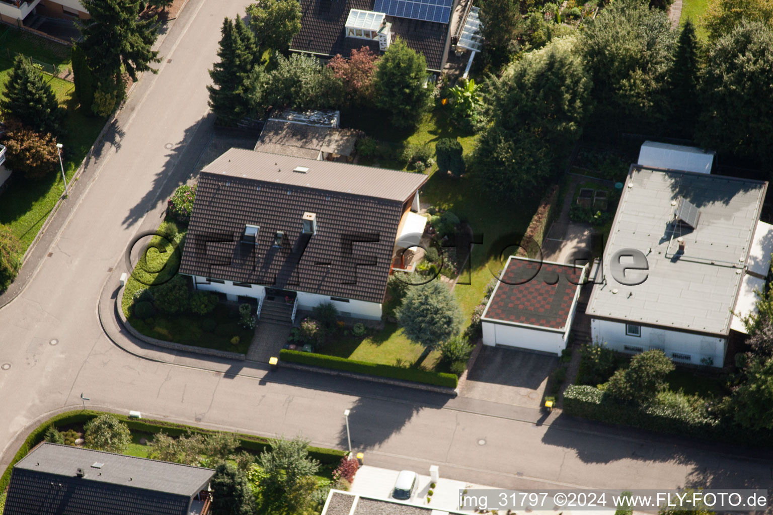 Fasanenstr in the district Vimbuch in Bühl in the state Baden-Wuerttemberg, Germany from the plane