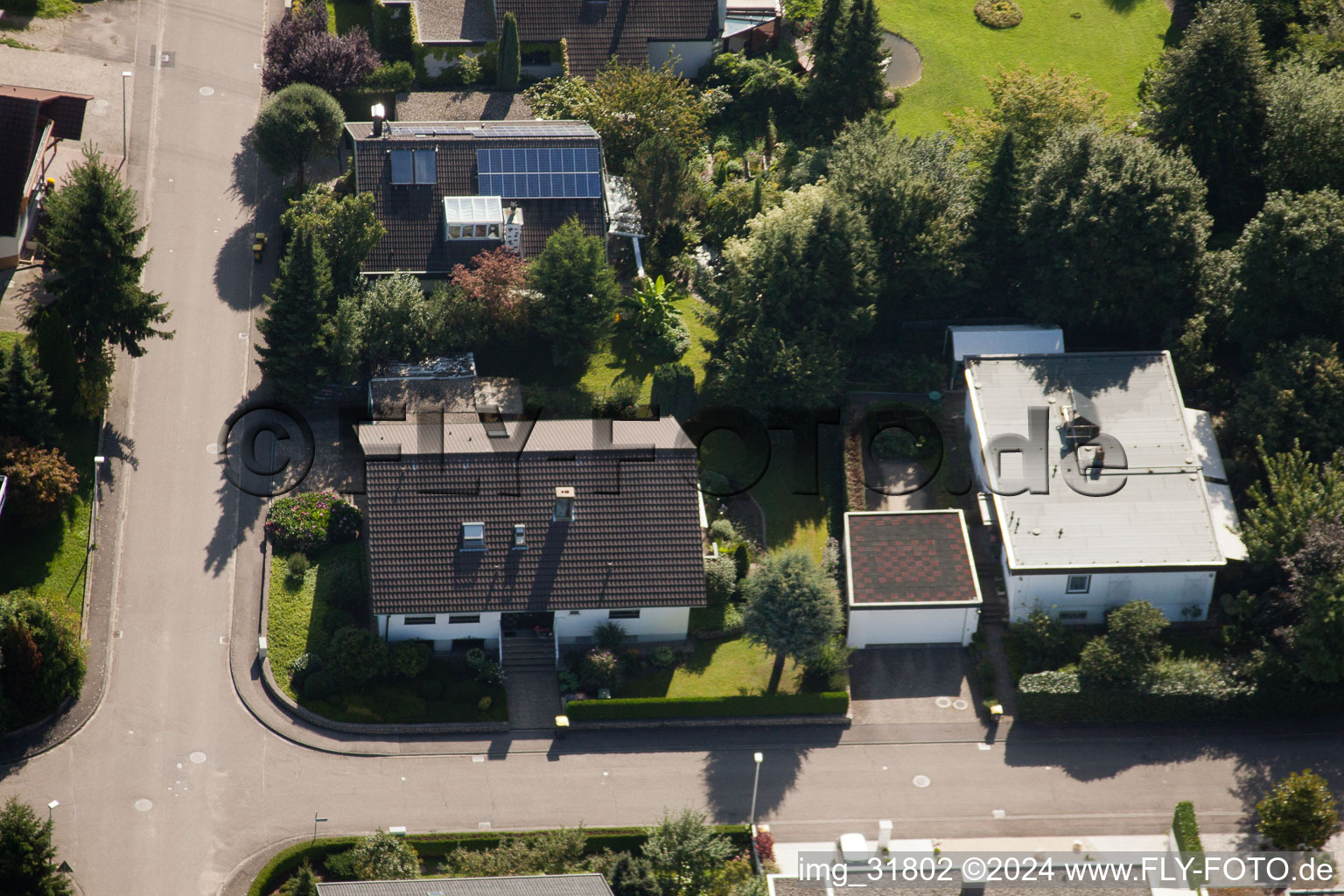 Drone recording of Fasanenstr in the district Vimbuch in Bühl in the state Baden-Wuerttemberg, Germany