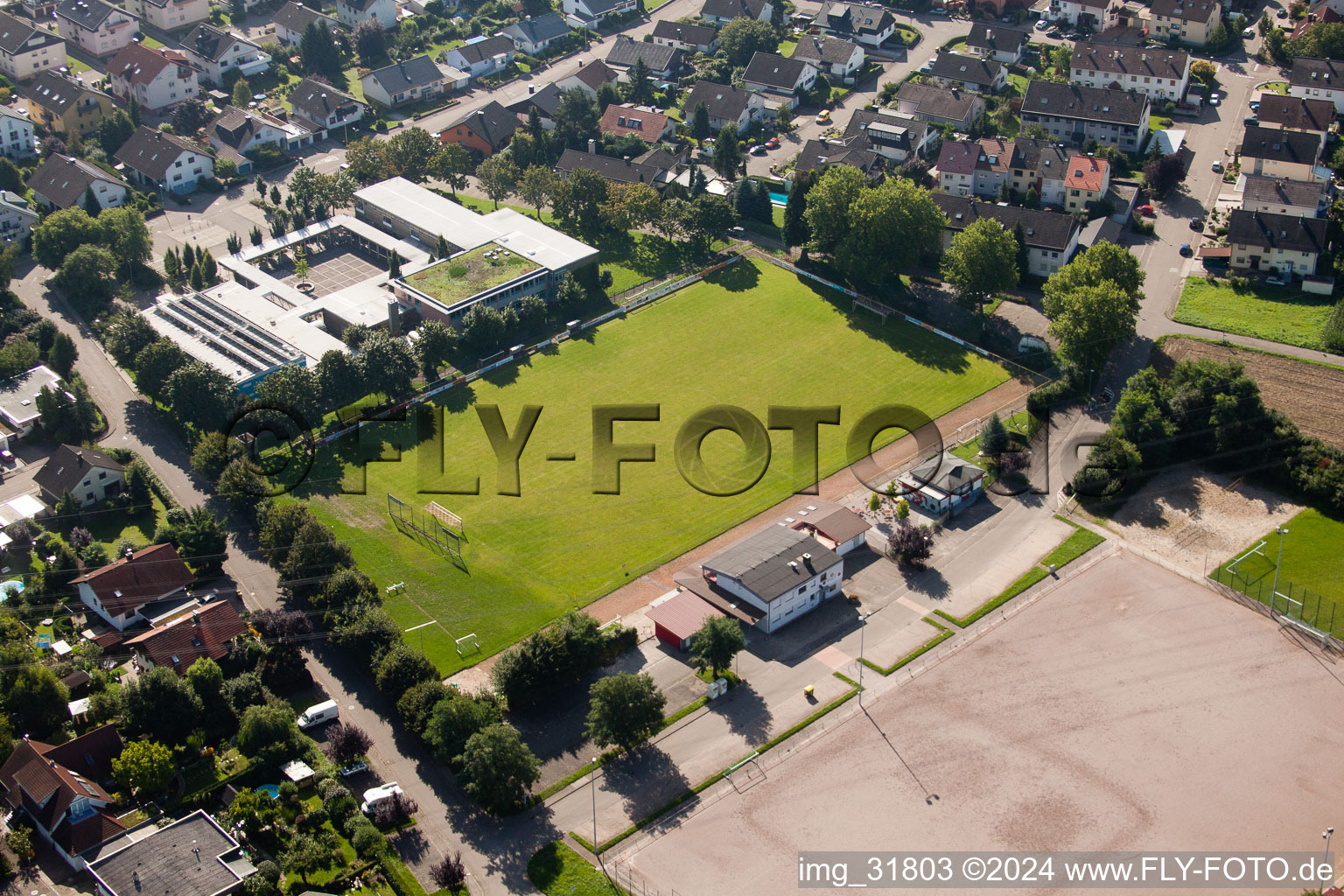 Football field in the district Vimbuch in Bühl in the state Baden-Wuerttemberg, Germany out of the air