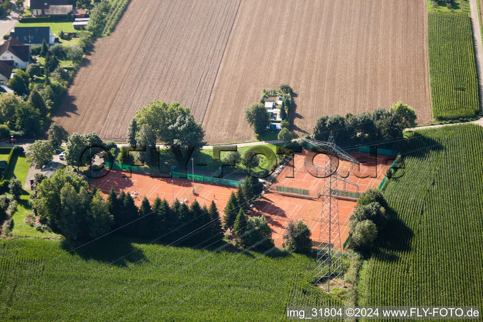 Aerial view of Tennis club in the district Vimbuch in Bühl in the state Baden-Wuerttemberg, Germany