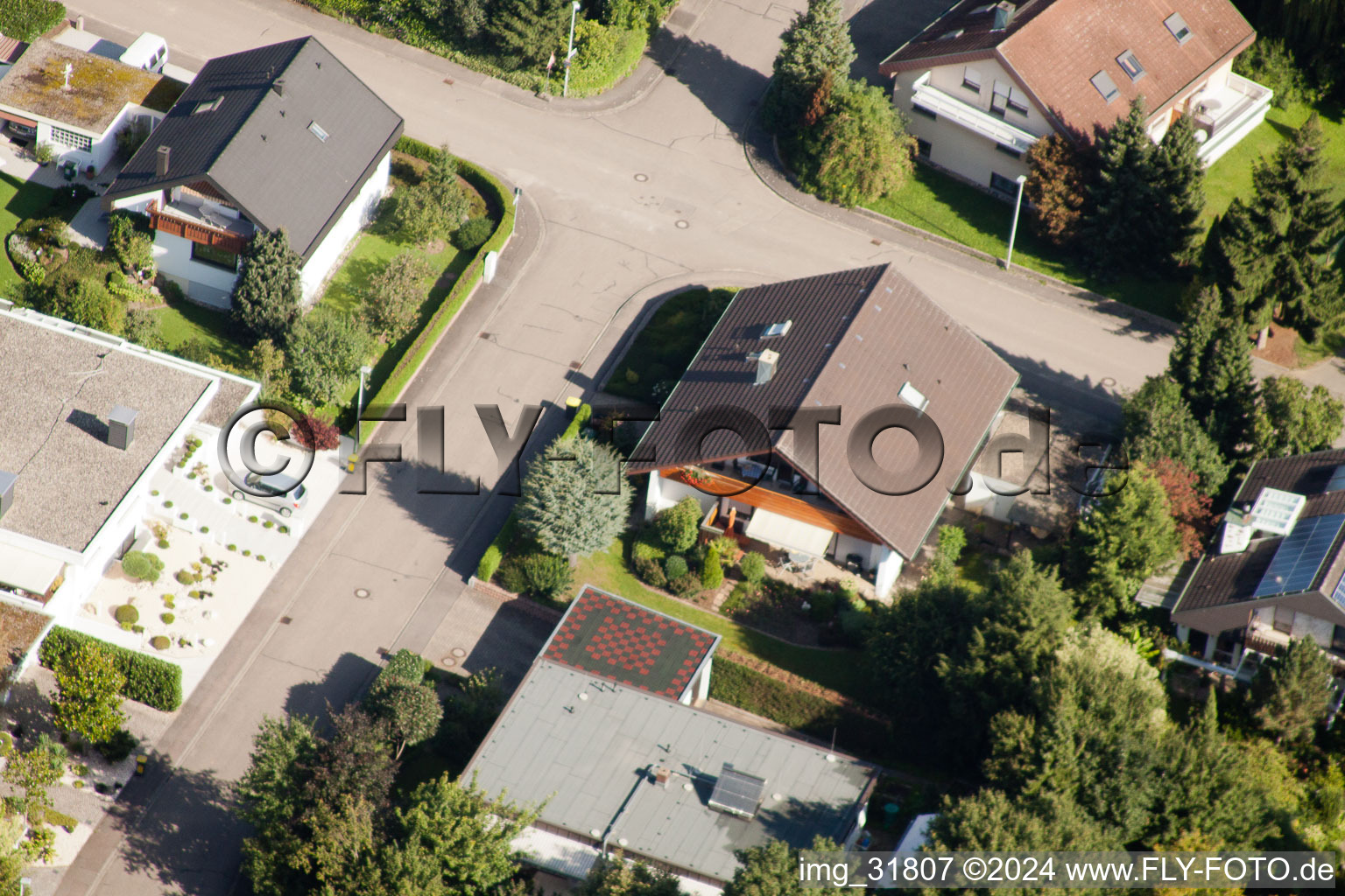 Fasanenstr in the district Vimbuch in Bühl in the state Baden-Wuerttemberg, Germany from the drone perspective