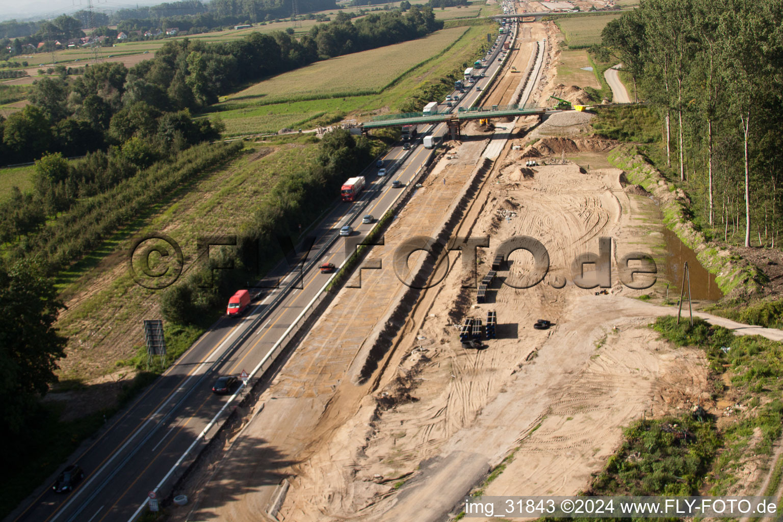 Construction site on the A5 in front of the Bühl service area in Wistung in the state Baden-Wuerttemberg, Germany