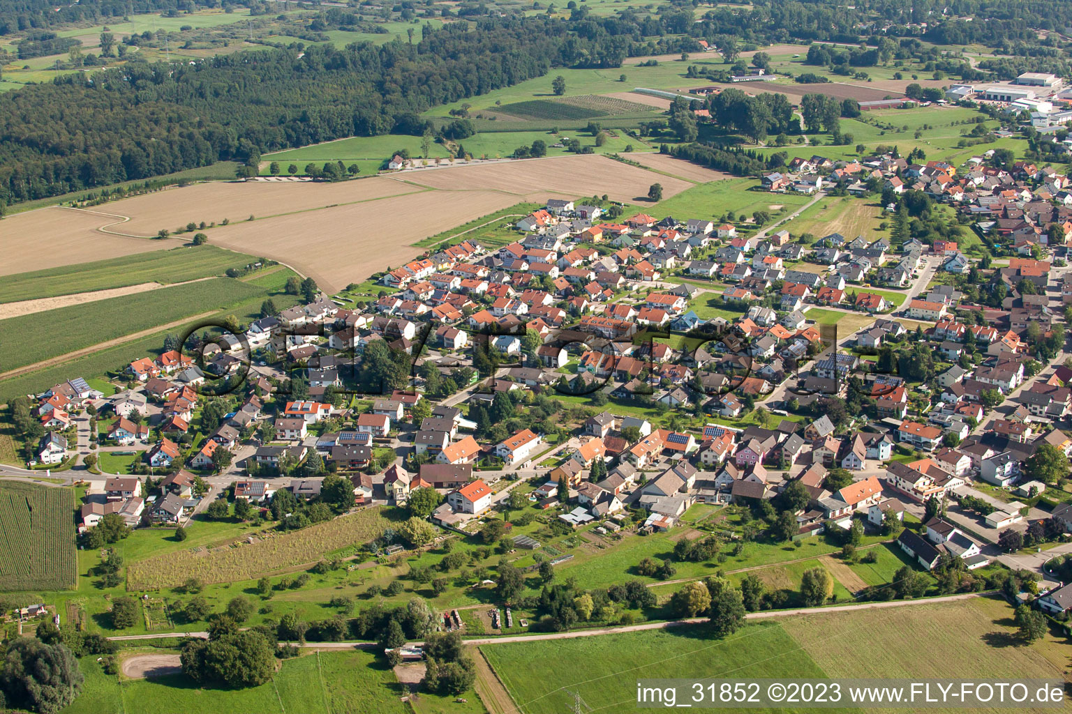 Aerial view of District Kartung in Sinzheim in the state Baden-Wuerttemberg, Germany