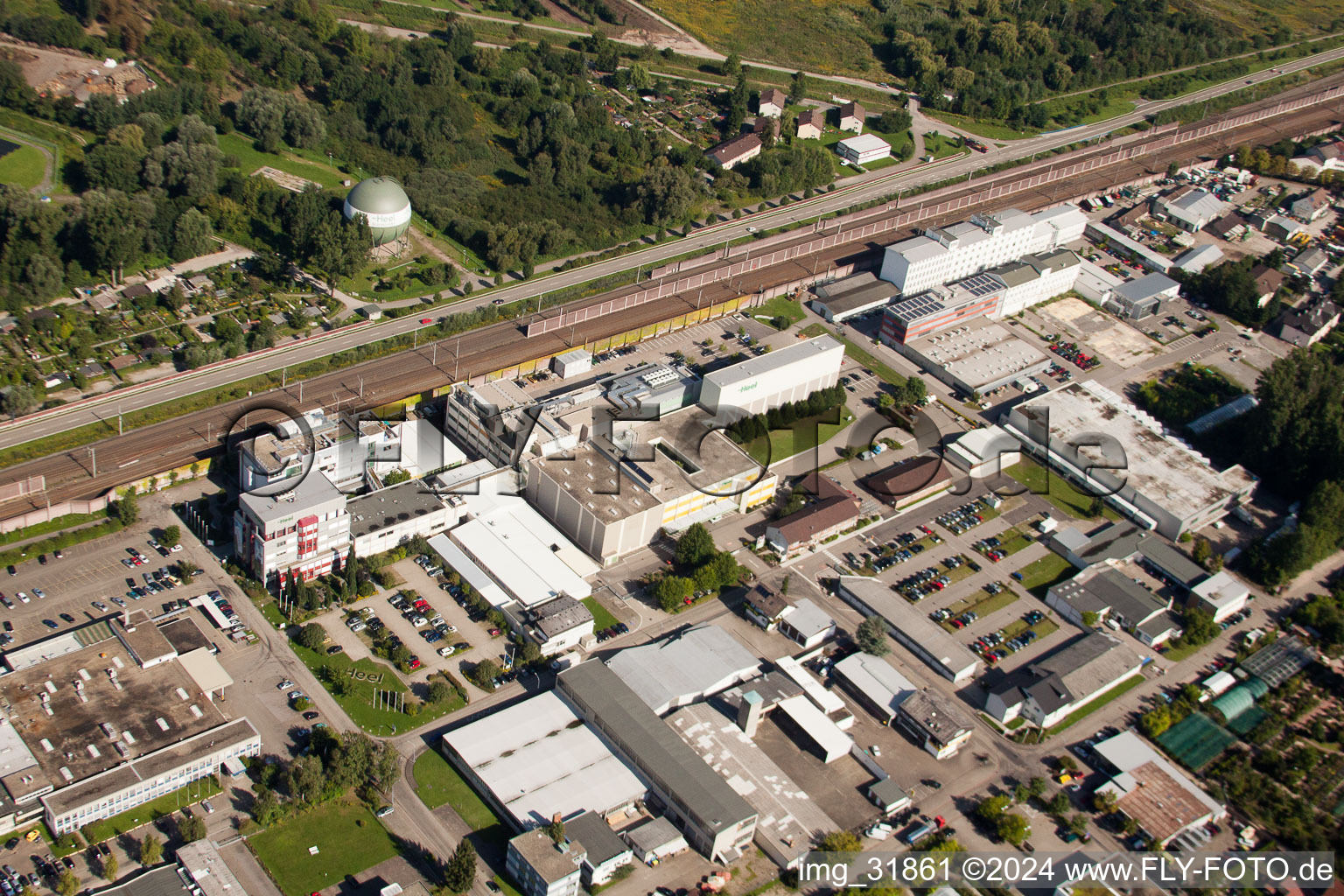 Aerial photograpy of Building and production halls on the premises of Biologische Heilmittel Heel GmbH Dr.-Reckeweg-Strasse in the district Oos in Baden-Baden in the state Baden-Wurttemberg