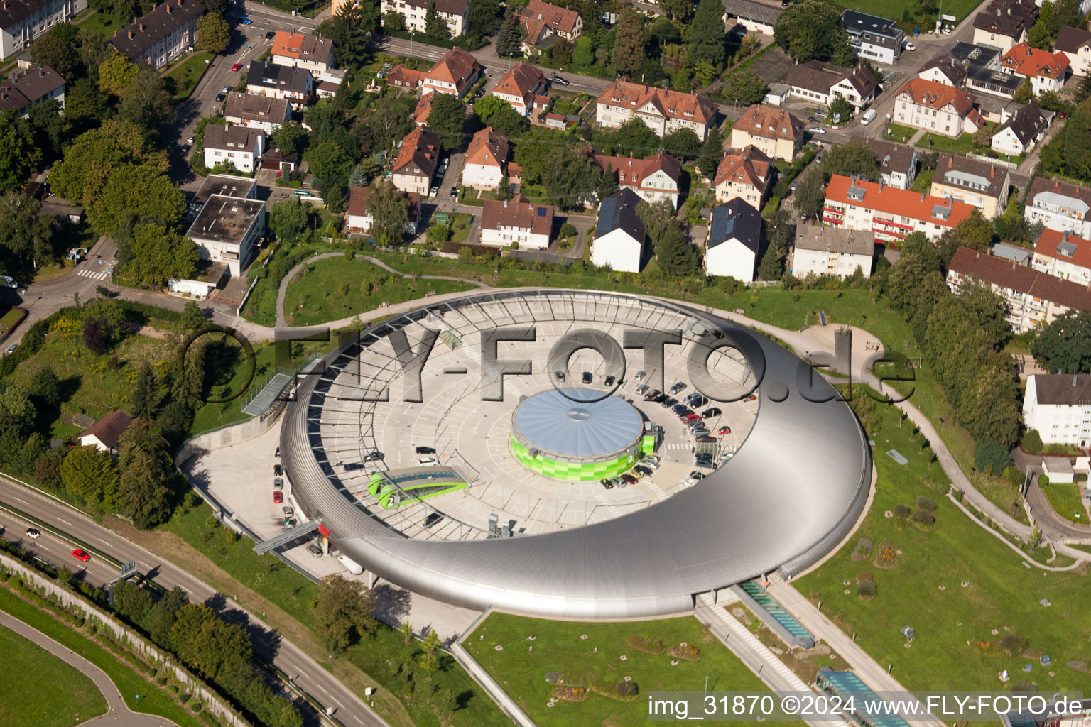 Drone recording of Building of the shopping center Shopping Cite in Baden-Baden in the state Baden-Wurttemberg