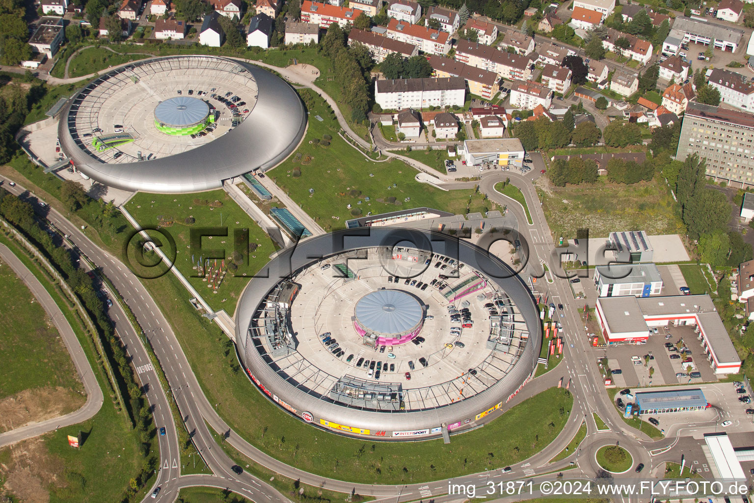 Drone image of Building of the shopping center Shopping Cite in Baden-Baden in the state Baden-Wurttemberg