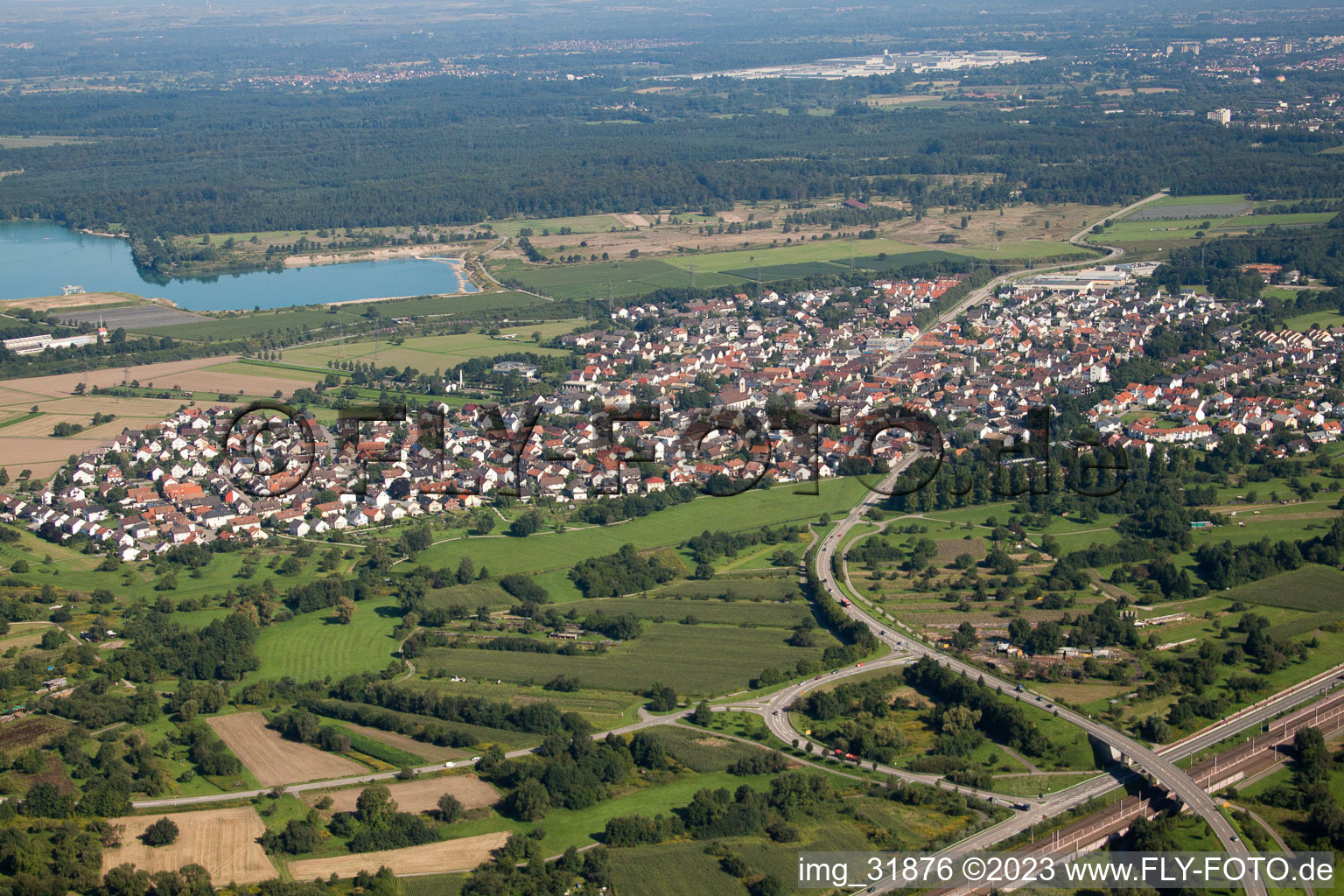 Aerial view of District Sandweier in Baden-Baden in the state Baden-Wuerttemberg, Germany