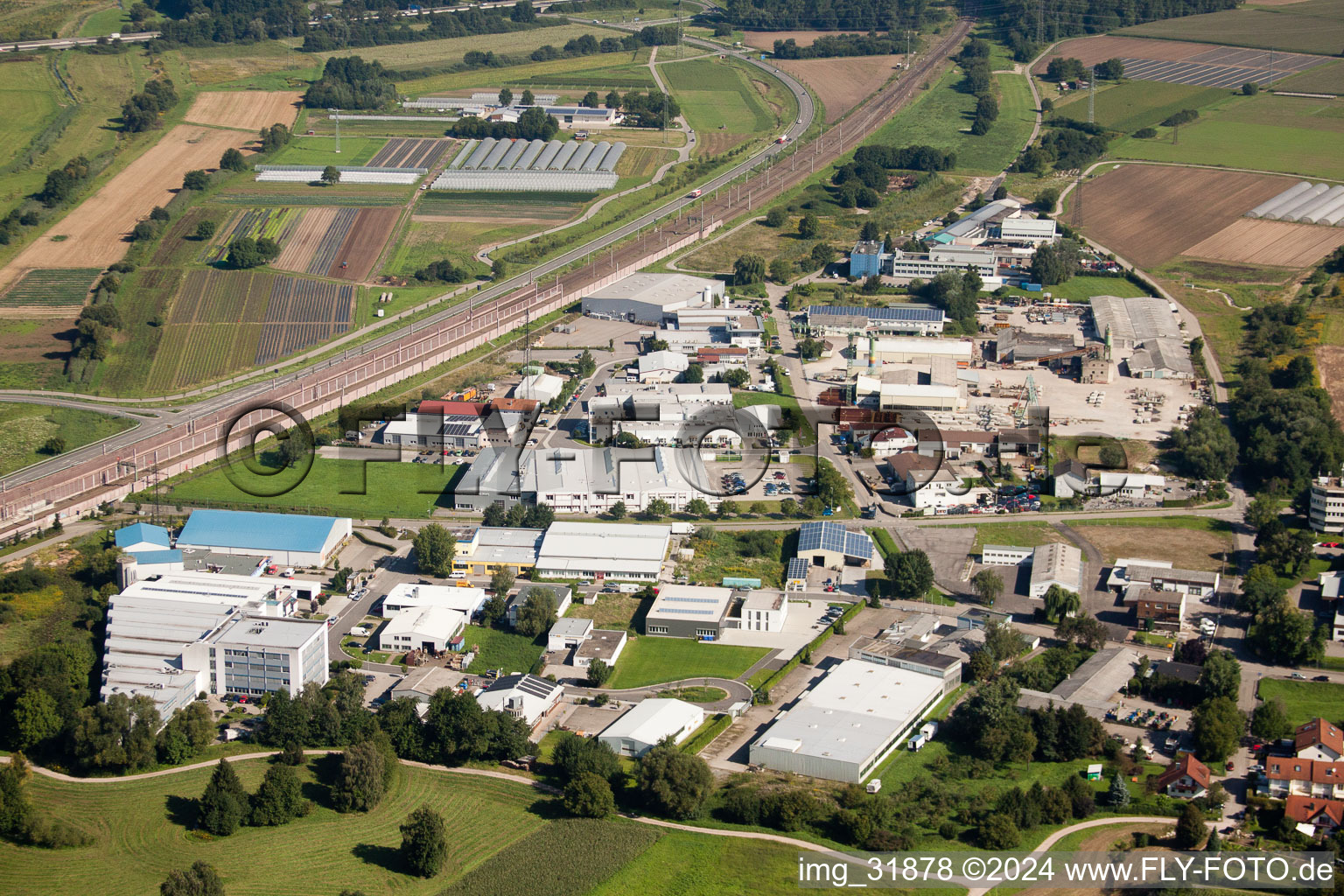 Aerial view of Commercial area in the district Haueneberstein in Baden-Baden in the state Baden-Wuerttemberg, Germany