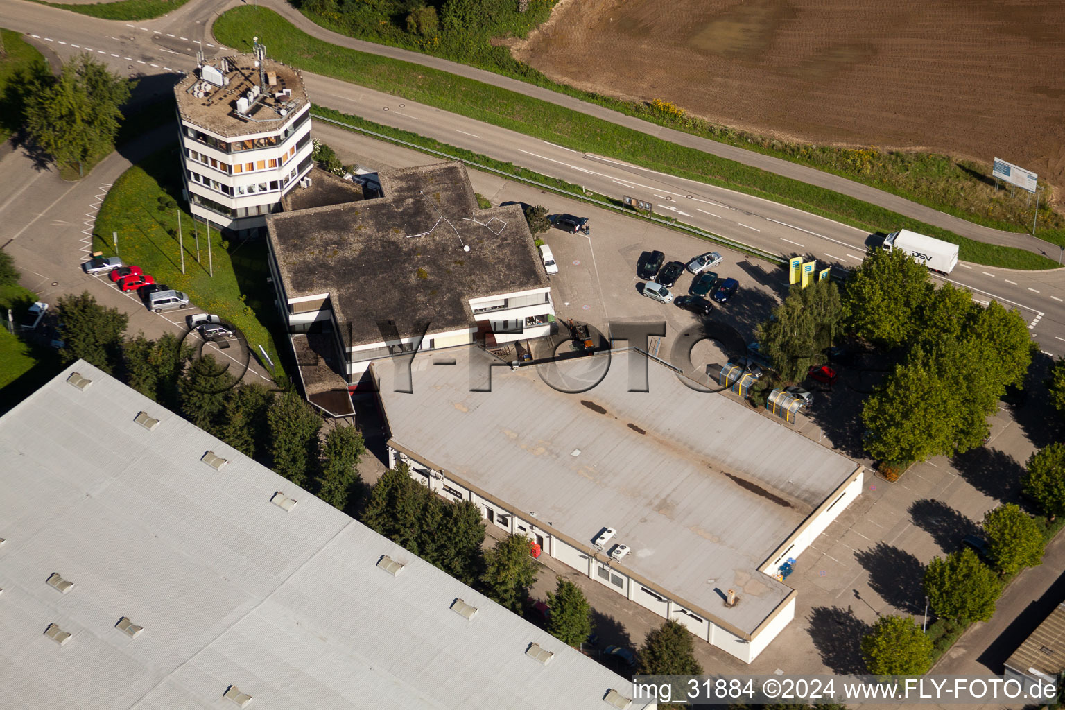 Aerial view of Industrial area, publishing house for technology and crafts GmbH in the district Haueneberstein in Baden-Baden in the state Baden-Wuerttemberg, Germany