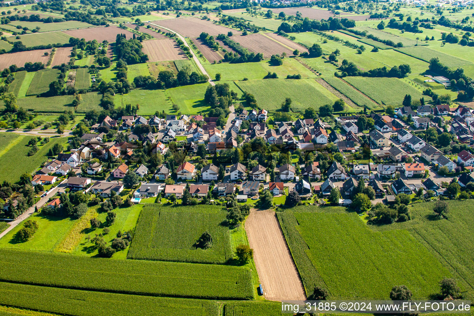 Drone recording of District Förch in Rastatt in the state Baden-Wuerttemberg, Germany