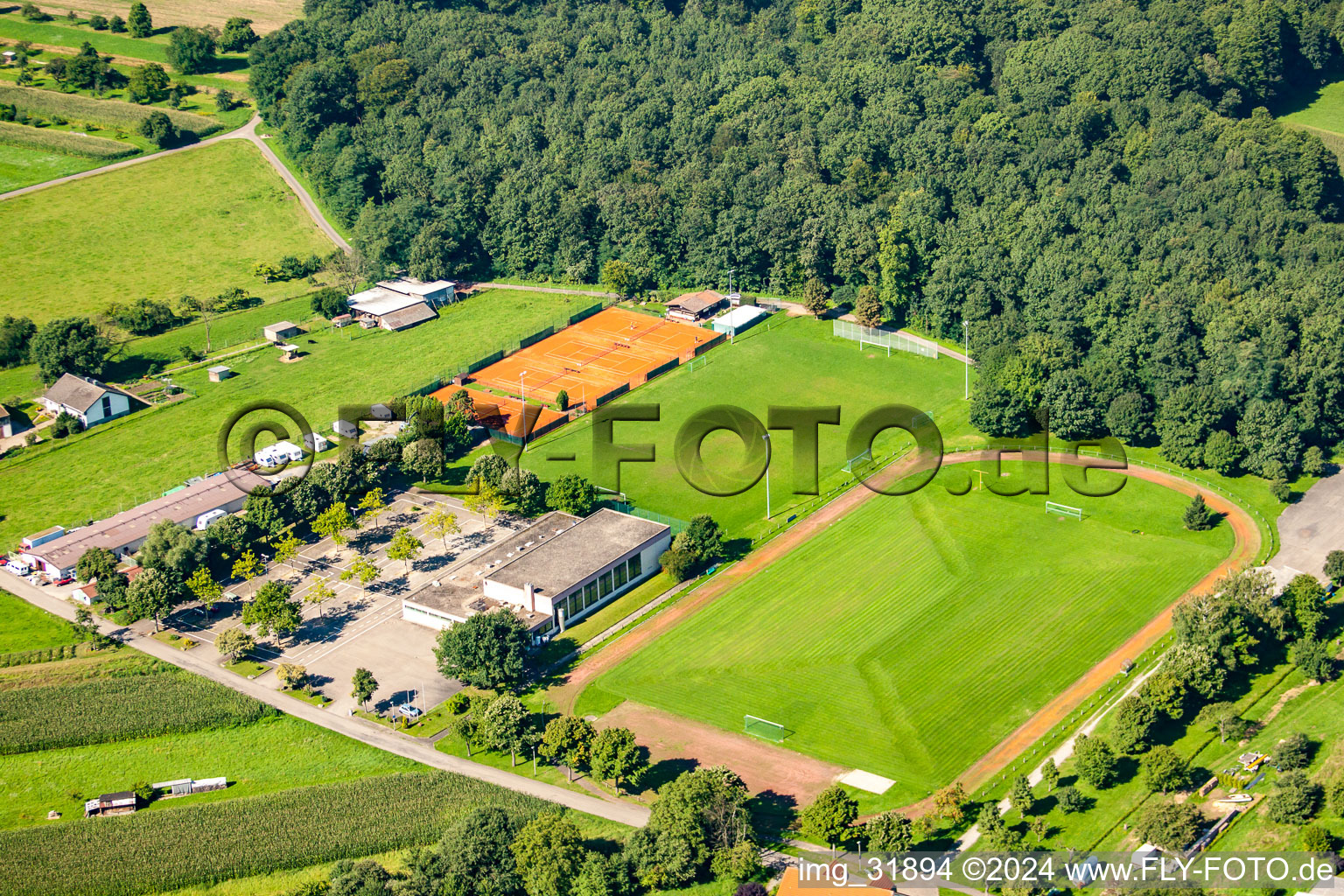 Football club 1919 Rauental in the district Rauental in Rastatt in the state Baden-Wuerttemberg, Germany from above