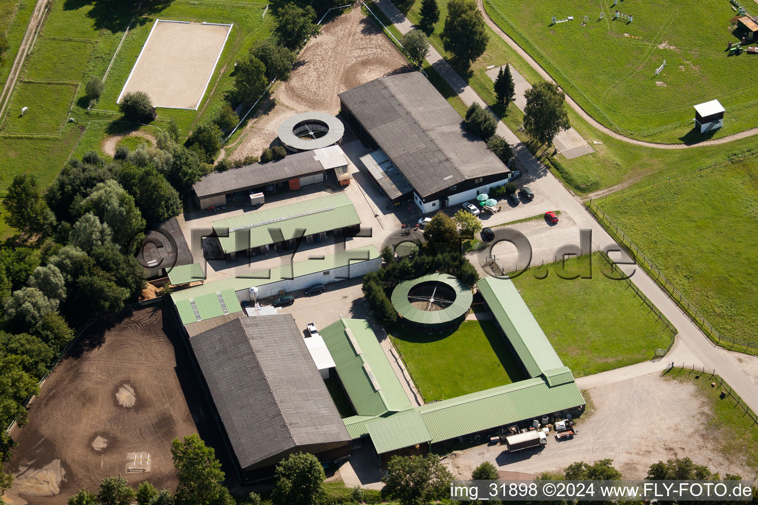 Aerial photograpy of Schafhof horse farm in Muggensturm in the state Baden-Wuerttemberg, Germany