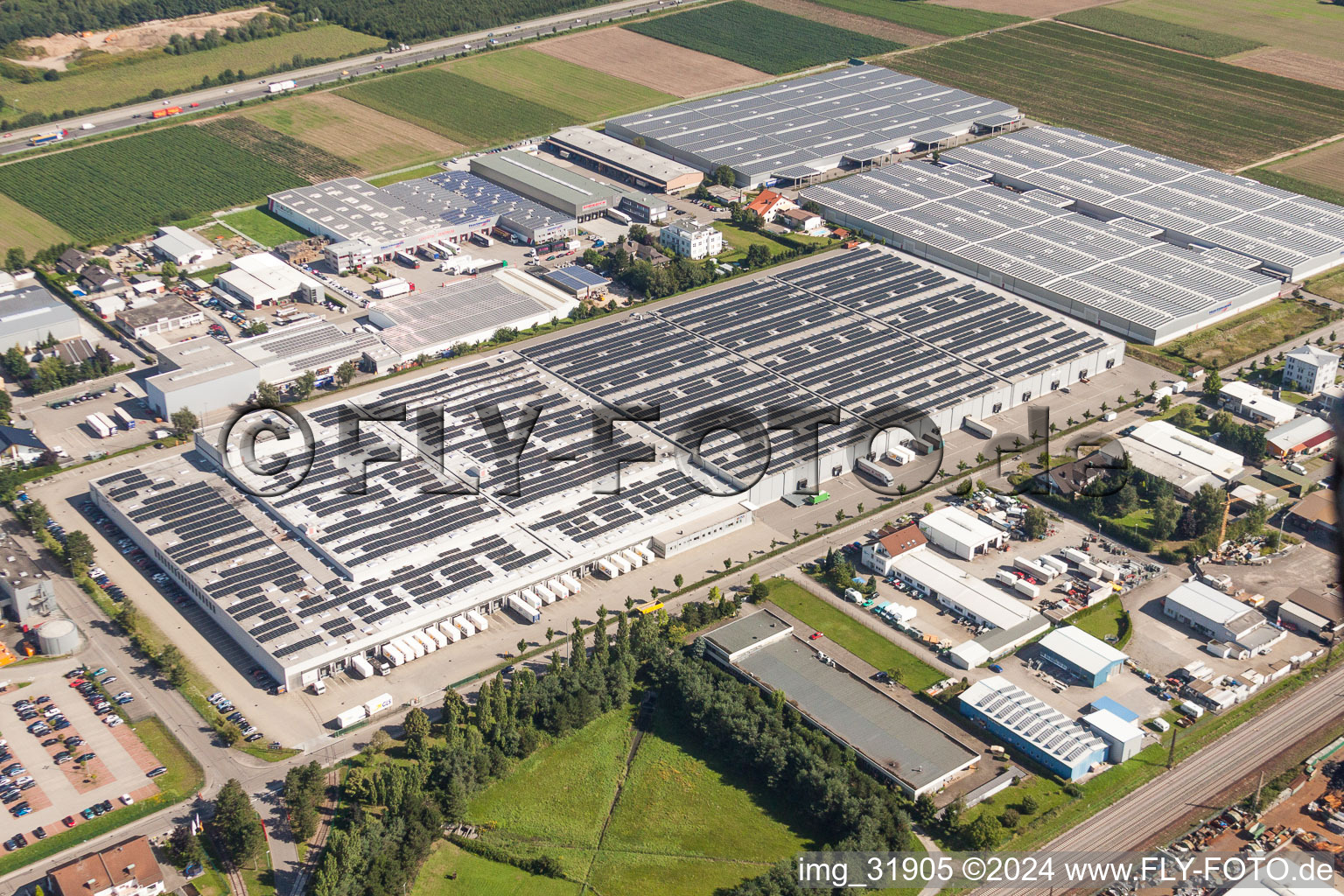 Warehouse complex-building in the industrial area Draisstrasse in Muggensturm in the state Baden-Wurttemberg, Germany