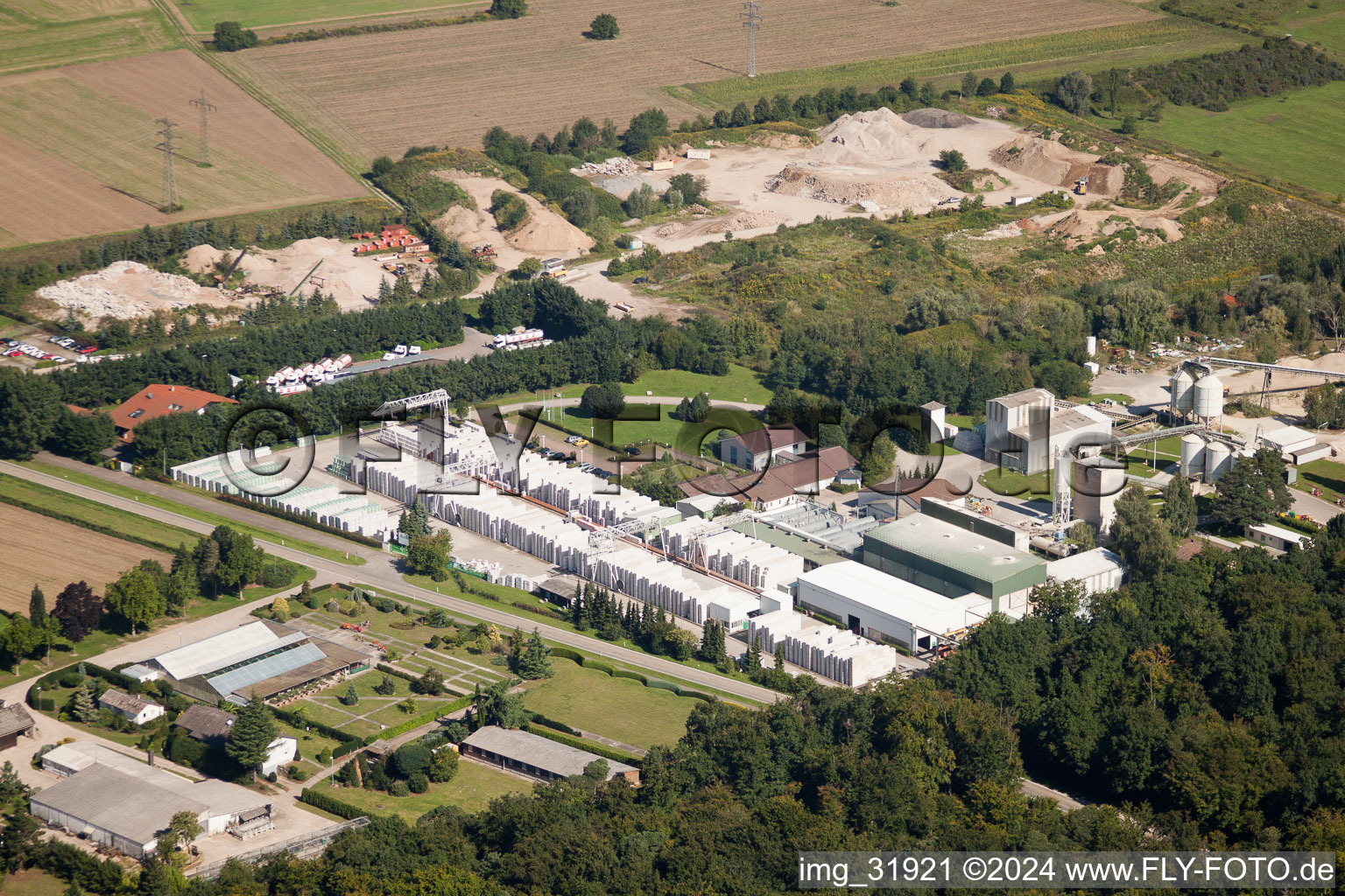 Building and production halls on the premises of Heidelberger Kalksandstein GmbH - factory Durmersheim in Durmersheim in the state Baden-Wurttemberg