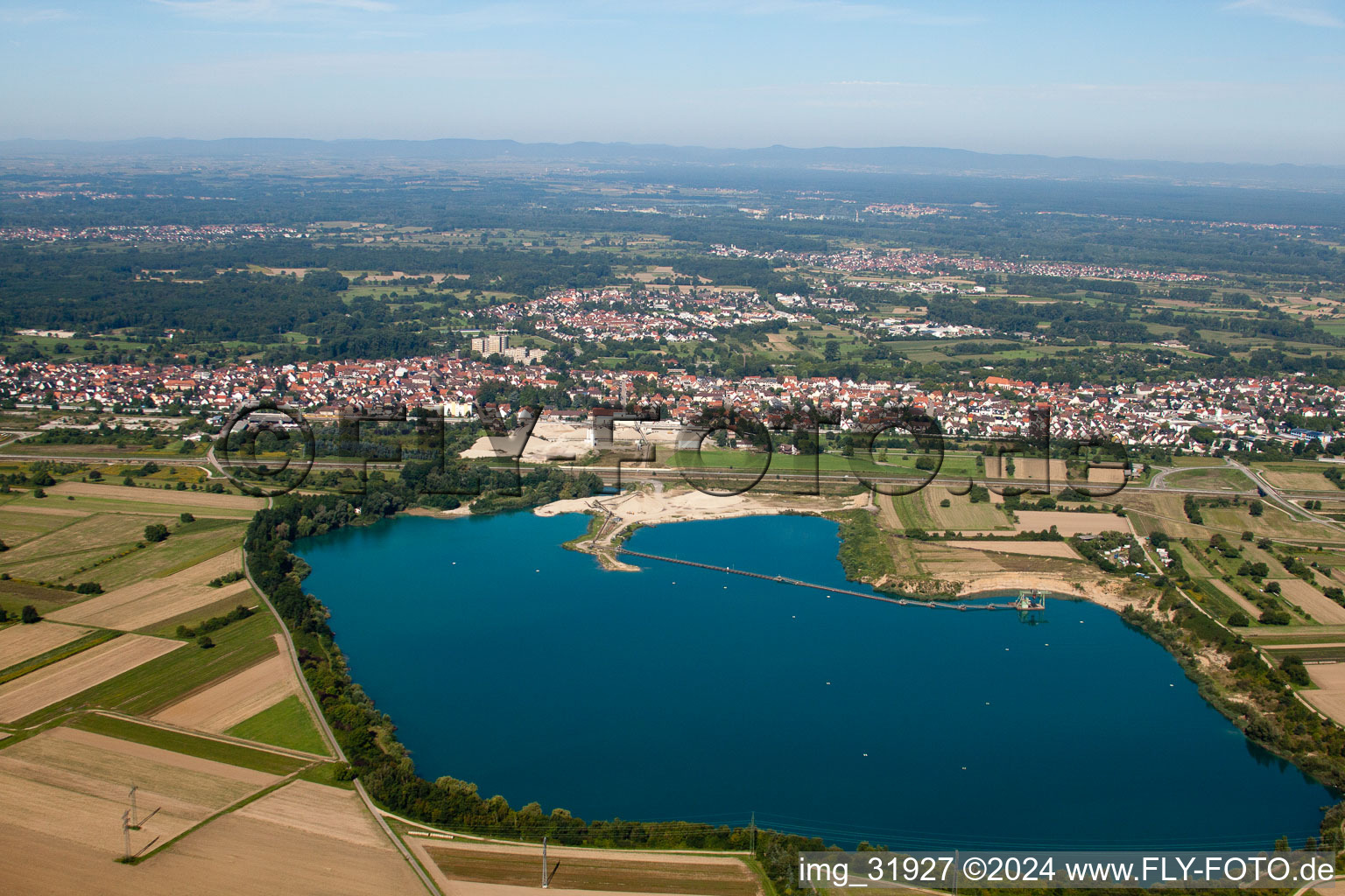 Gravel pit from the east in Durmersheim in the state Baden-Wuerttemberg, Germany