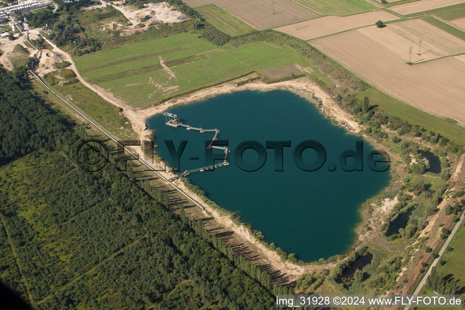 Site and tailings area of the gravel mining Kiesgrube on Hardtwald in Durmersheim in the state Baden-Wurttemberg