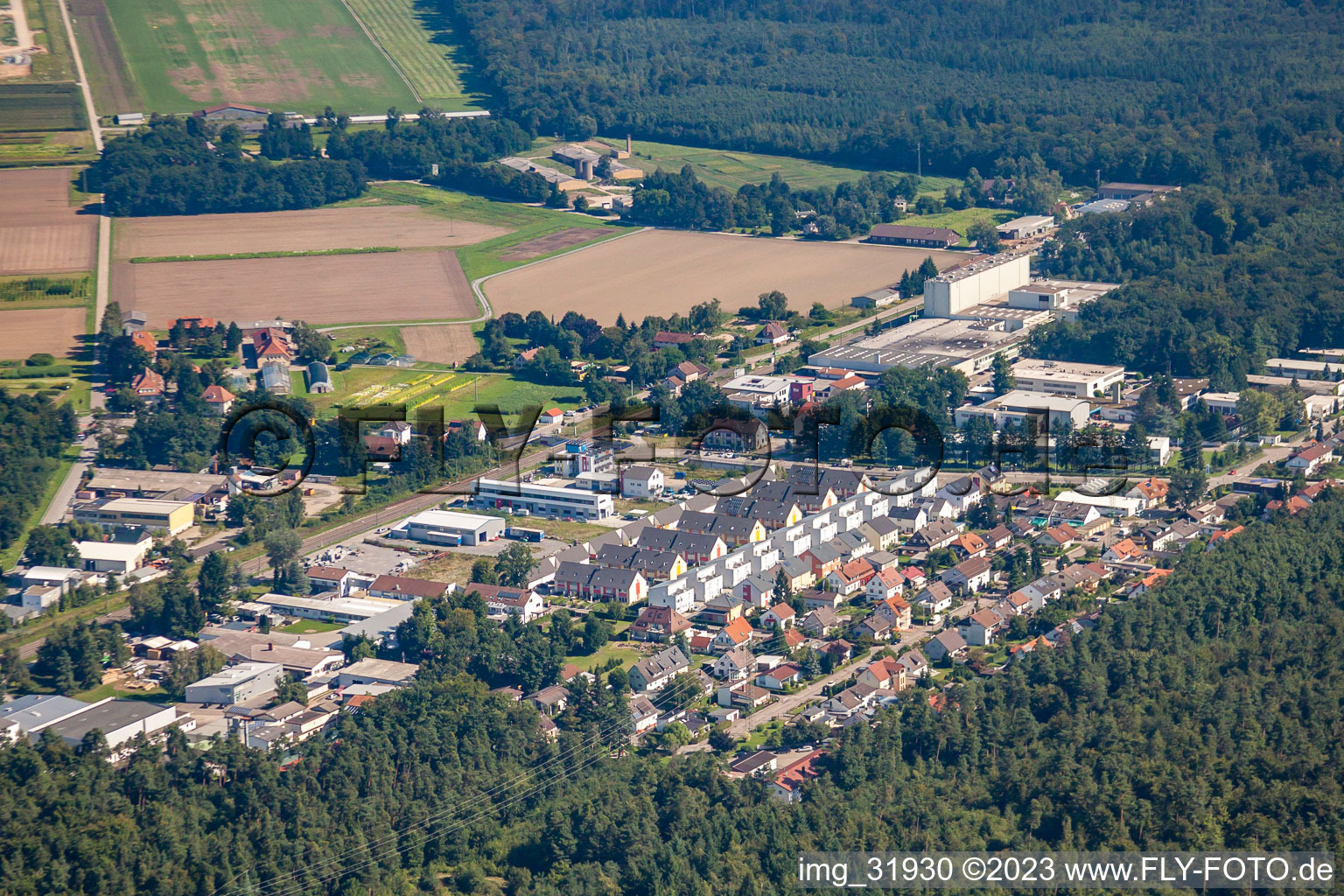 Aerial view of District Silberstreifen in Rheinstetten in the state Baden-Wuerttemberg, Germany