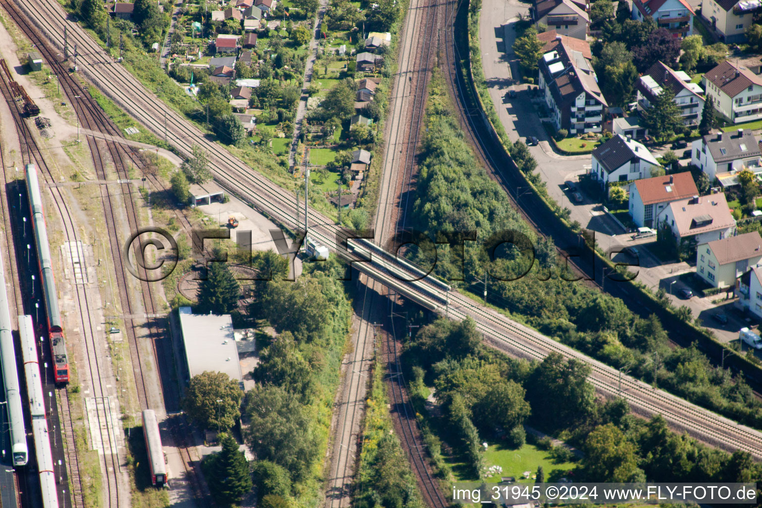 Routing the railway junction of rail and track systems Deutsche Bahn in Karlsruhe in the state Baden-Wurttemberg