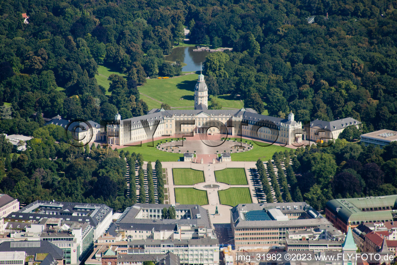 Aerial view of Lock in the district Innenstadt-West in Karlsruhe in the state Baden-Wuerttemberg, Germany